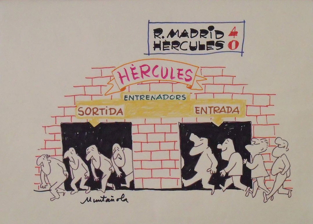 Joaquim Muntañola. Marker drawing ”R. Madrid 4 Hércules 0” Hand signed.