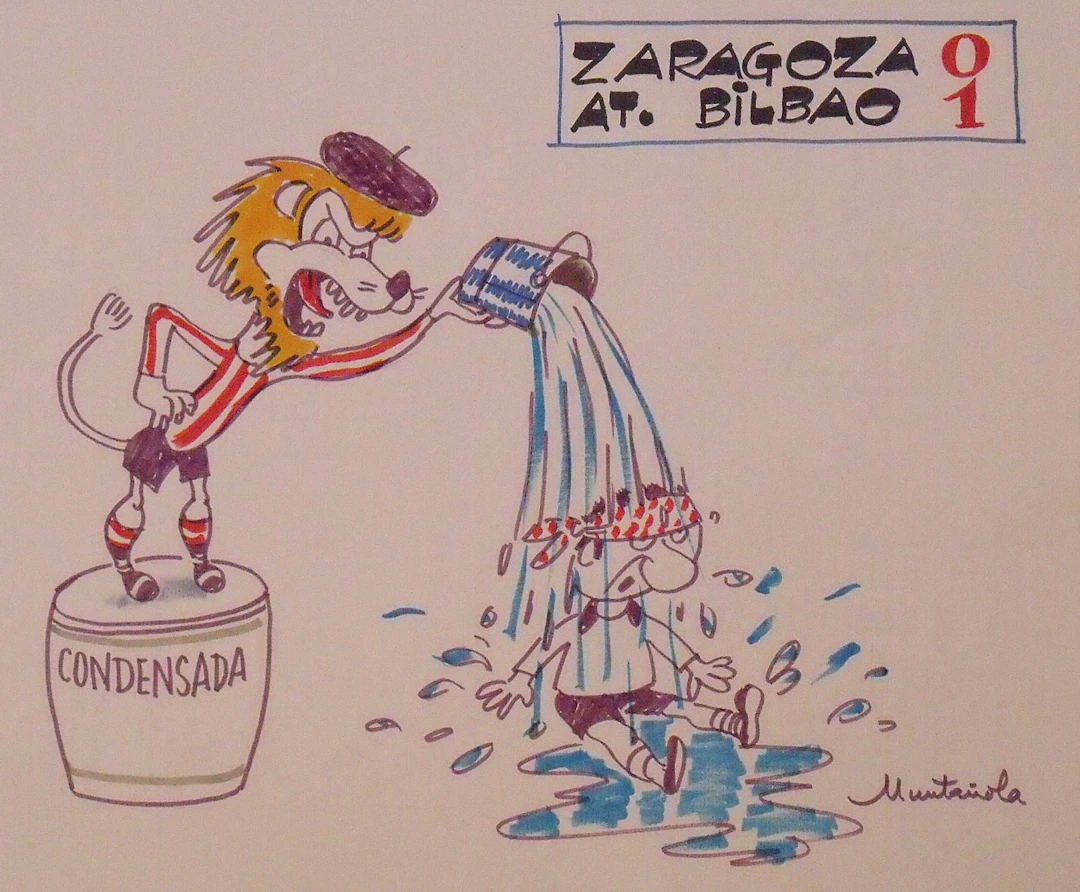 Joaquim Muntañola. Marker drawing ”Zaragoza 0 Bilbao 1”. Hand signed.