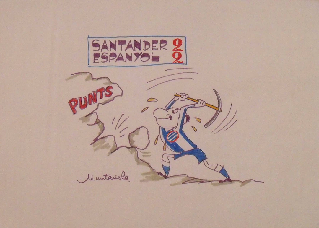 Joaquim Muntañola. Marker drawing “Santander 2 Espanyol 2”. Signed