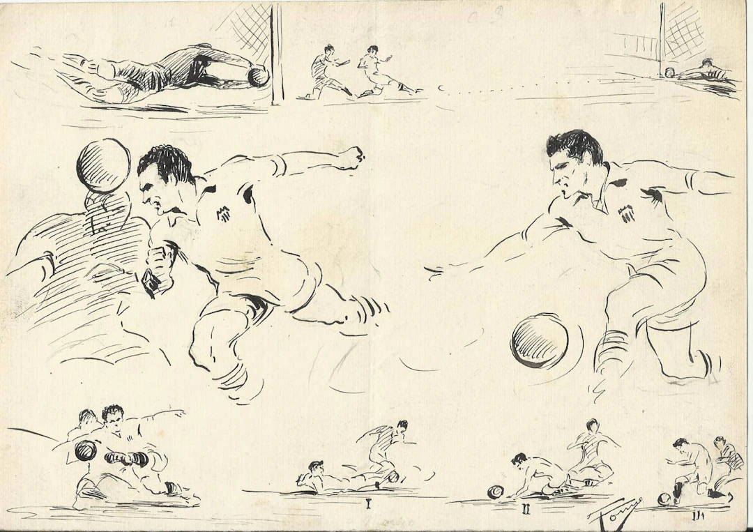 Federico Tormo Monzó. Ink drawing. Valencia C. F. 1950s. "Football