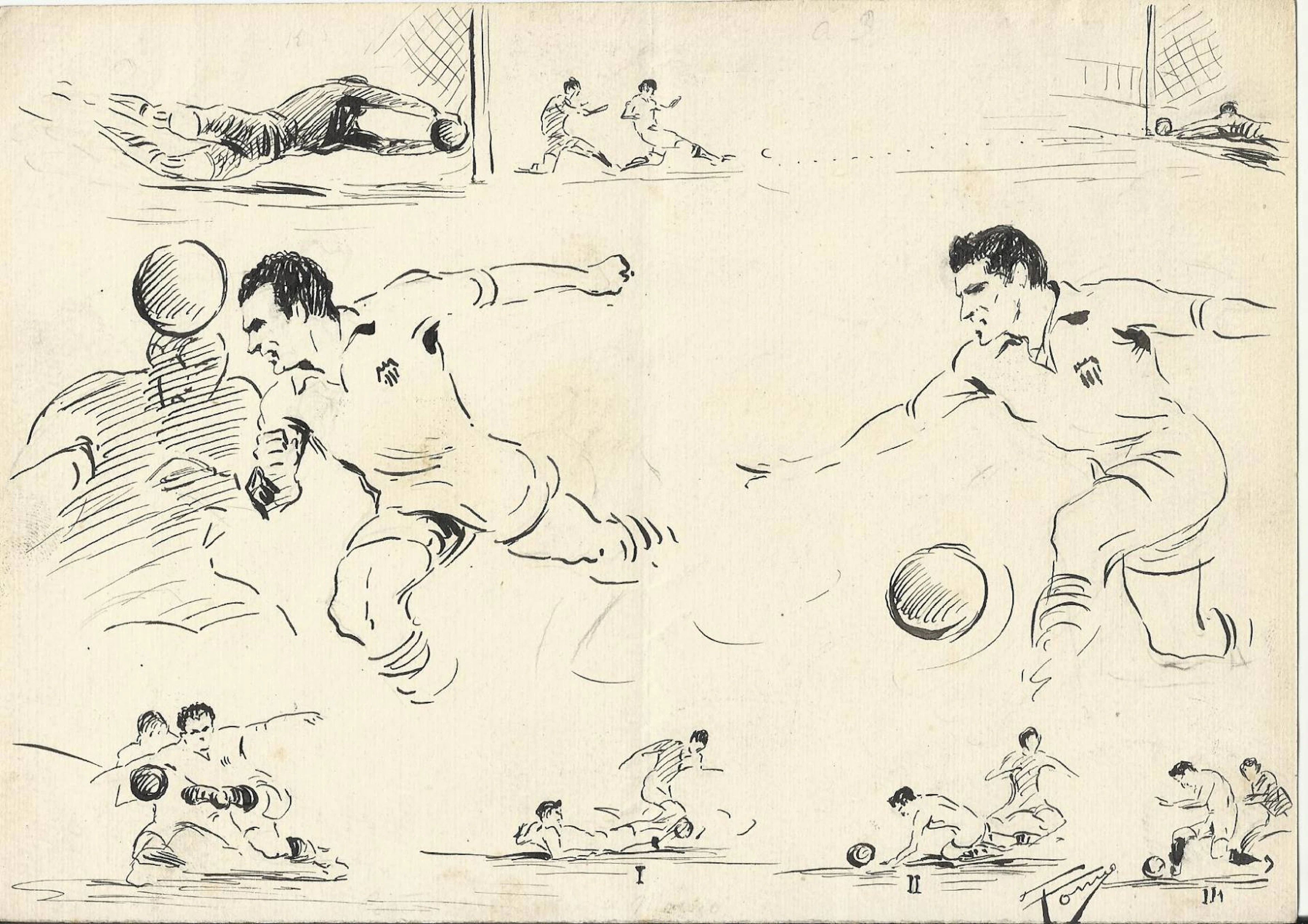 Federico Tormo Monzó. Ink drawing. Valencia C. F. 1950s. "Football