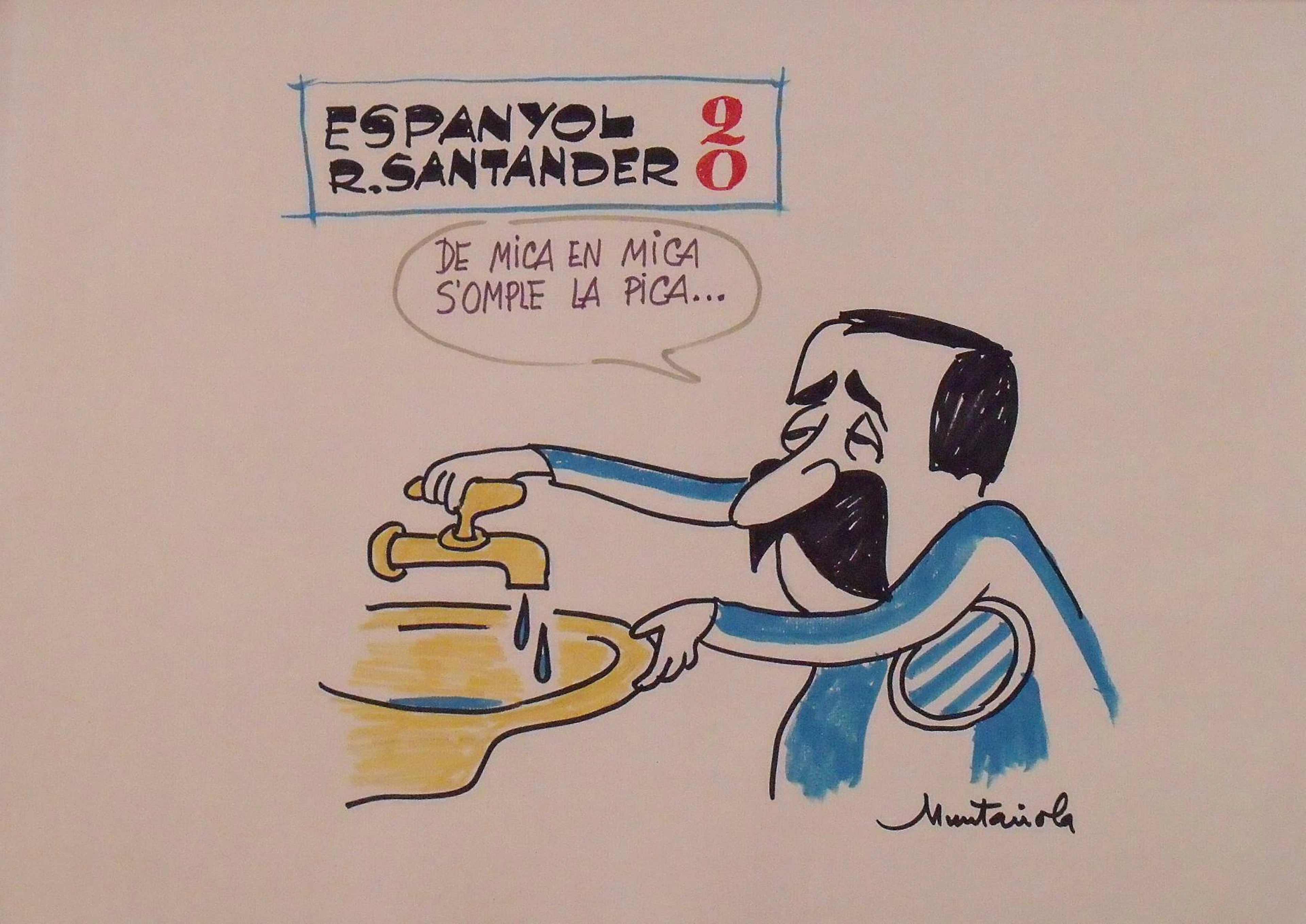 Joaquim Muntañola. Marker drawing “Espanyol 2 Santander 0”. Signed