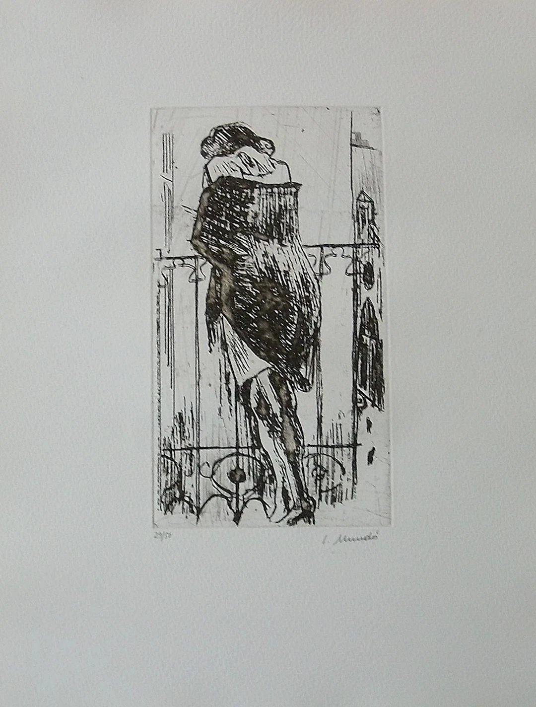 Ignasi Mundó. Etching "On the Balcony". Hand-signed. Numbered 29/50.