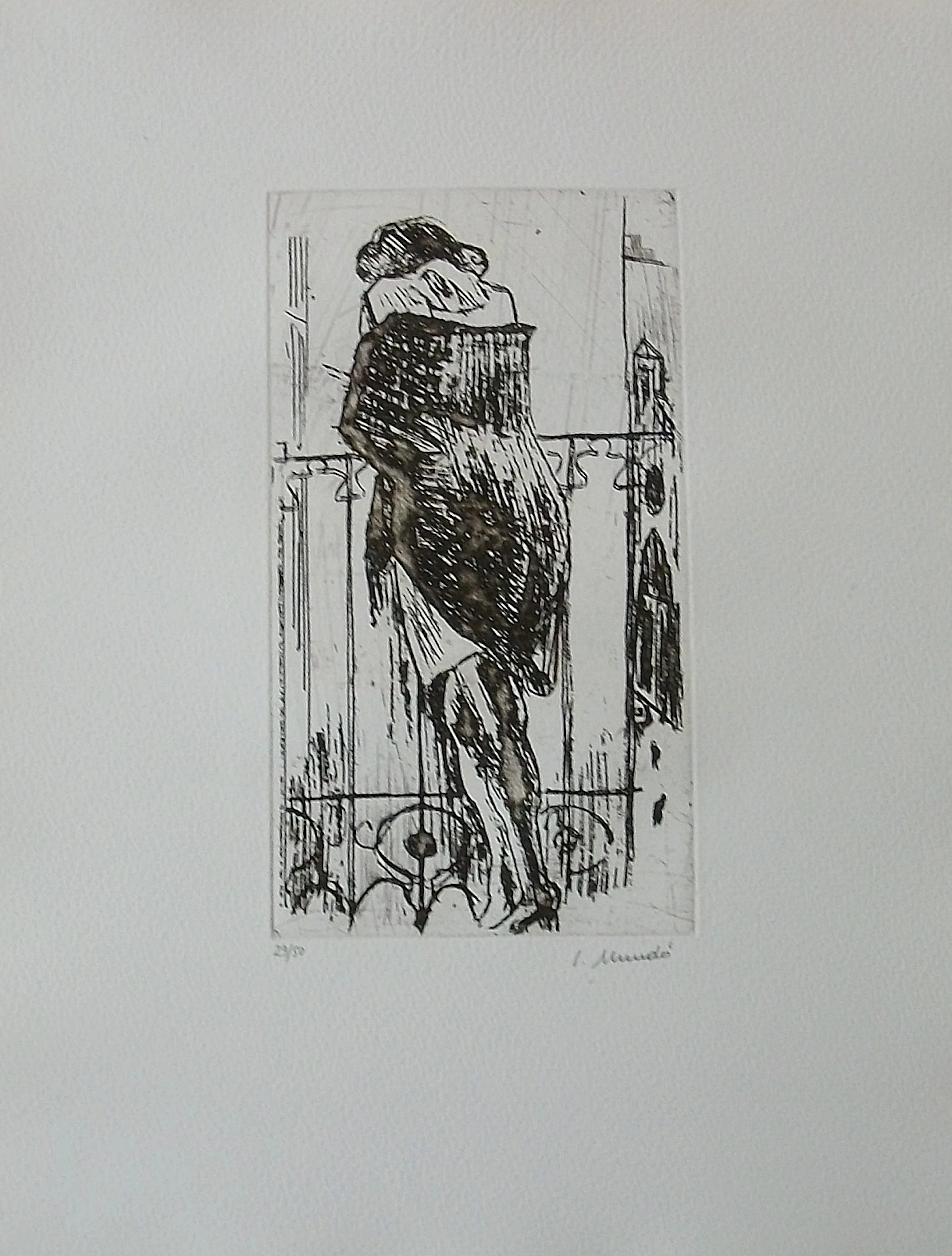 Ignasi Mundó. Etching "On the Balcony". Hand-signed. Numbered 29/50.
