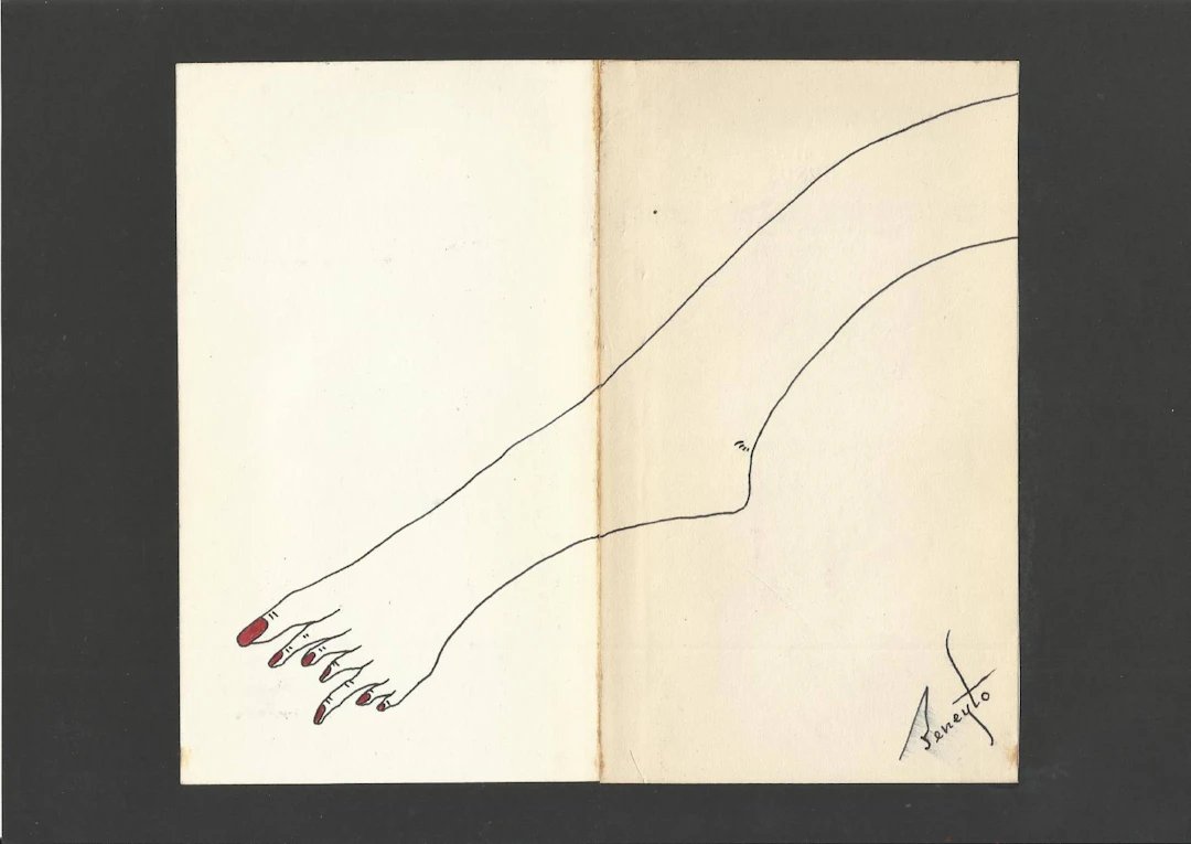 Antonio Beneyto. Ink and color drawing on paper. Surrealism. "Foot".