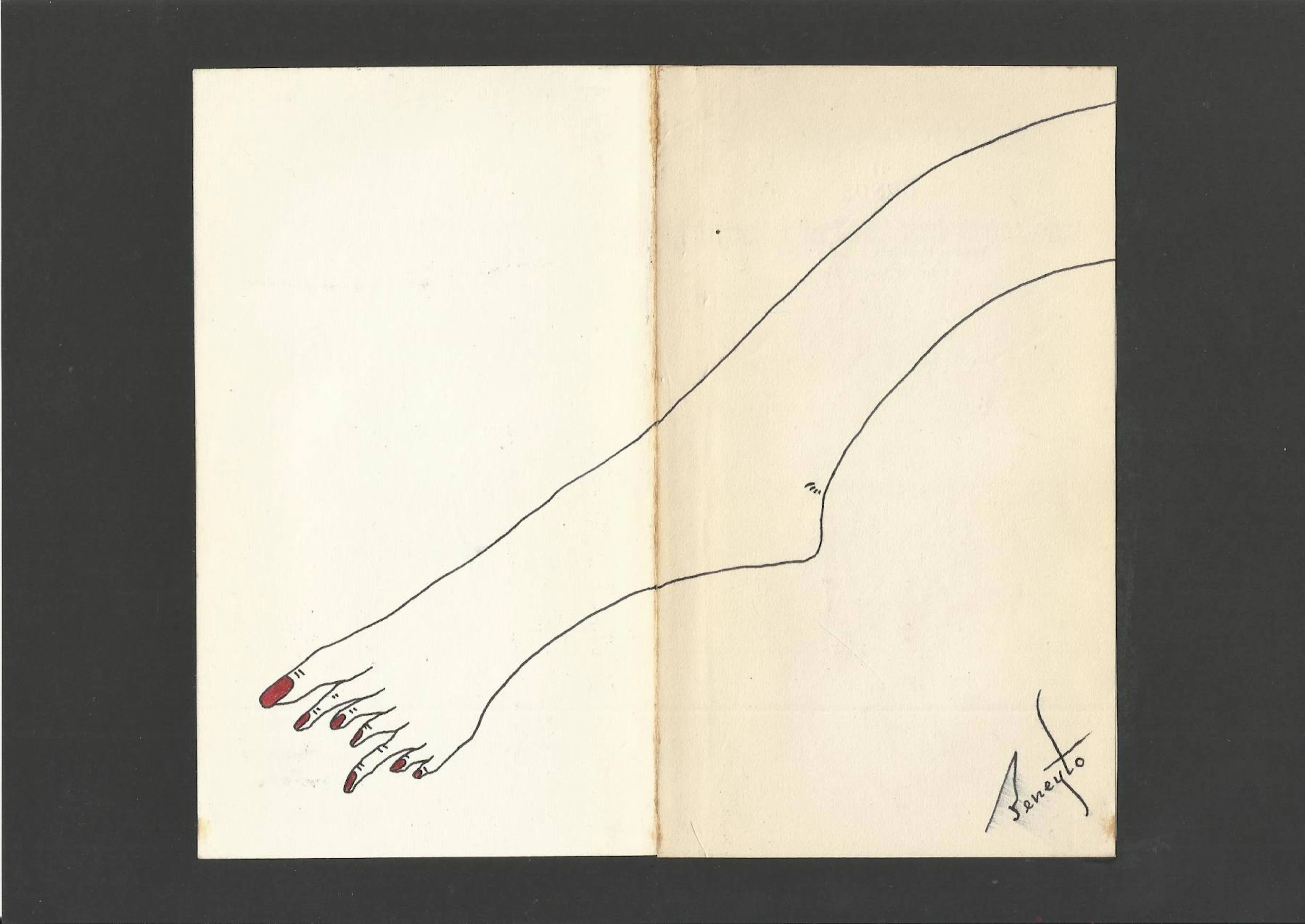 Antonio Beneyto. Ink and color drawing on paper. Surrealism. "Foot".