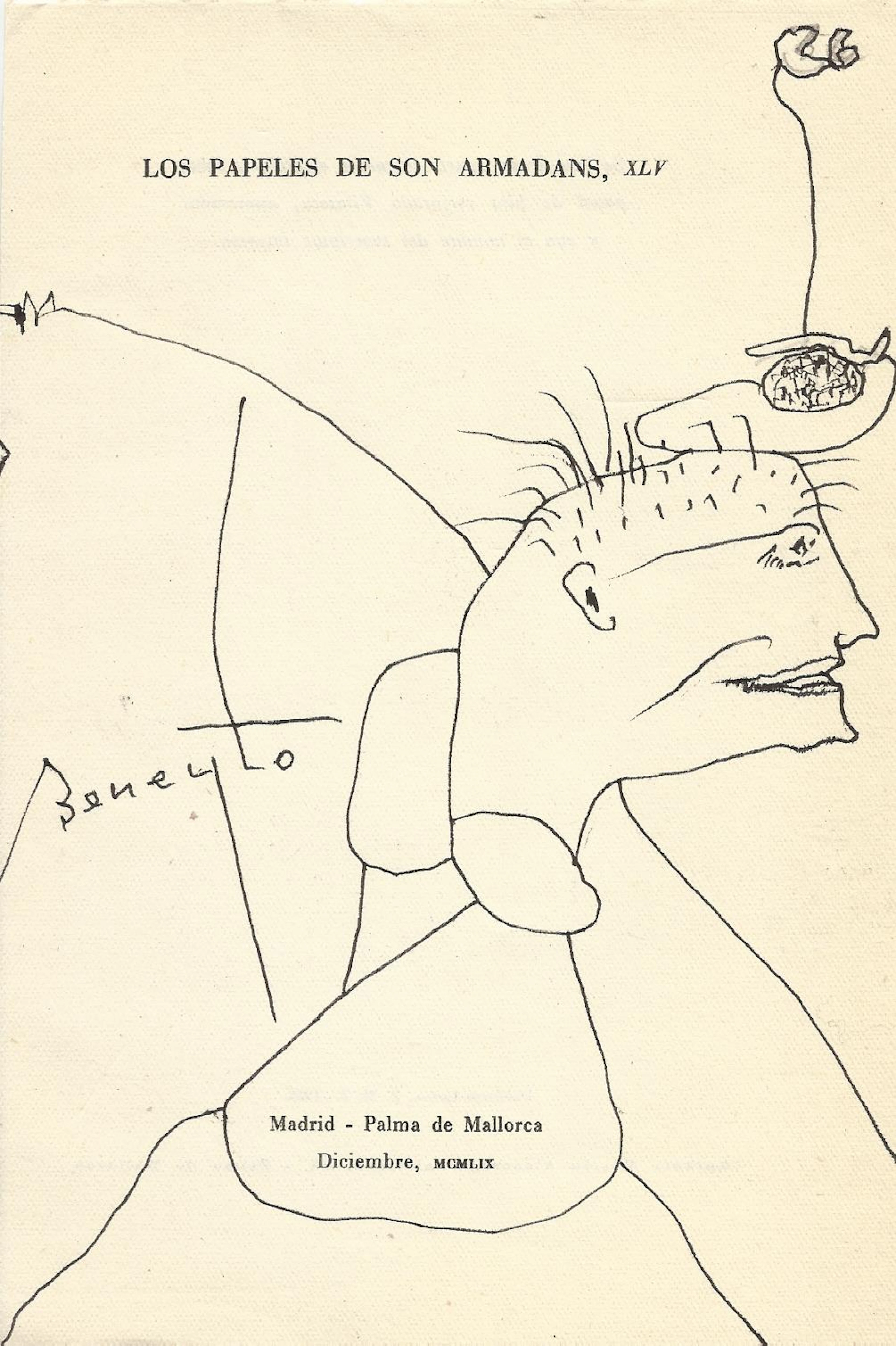 Antonio Beneyto. Ink drawing on paper. Surrealism. Hand-signed. 19.5 x 13 cm.
