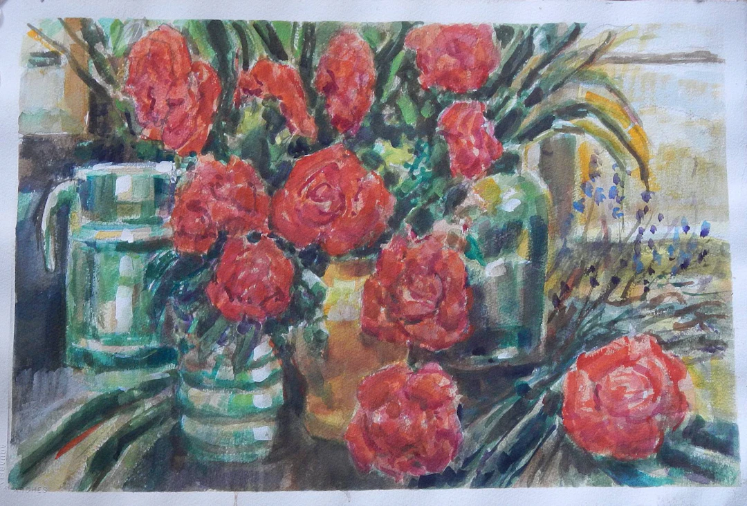 Carlos Enrique Lencinas Gómez. Watercolor on paper. “Red Flowers and