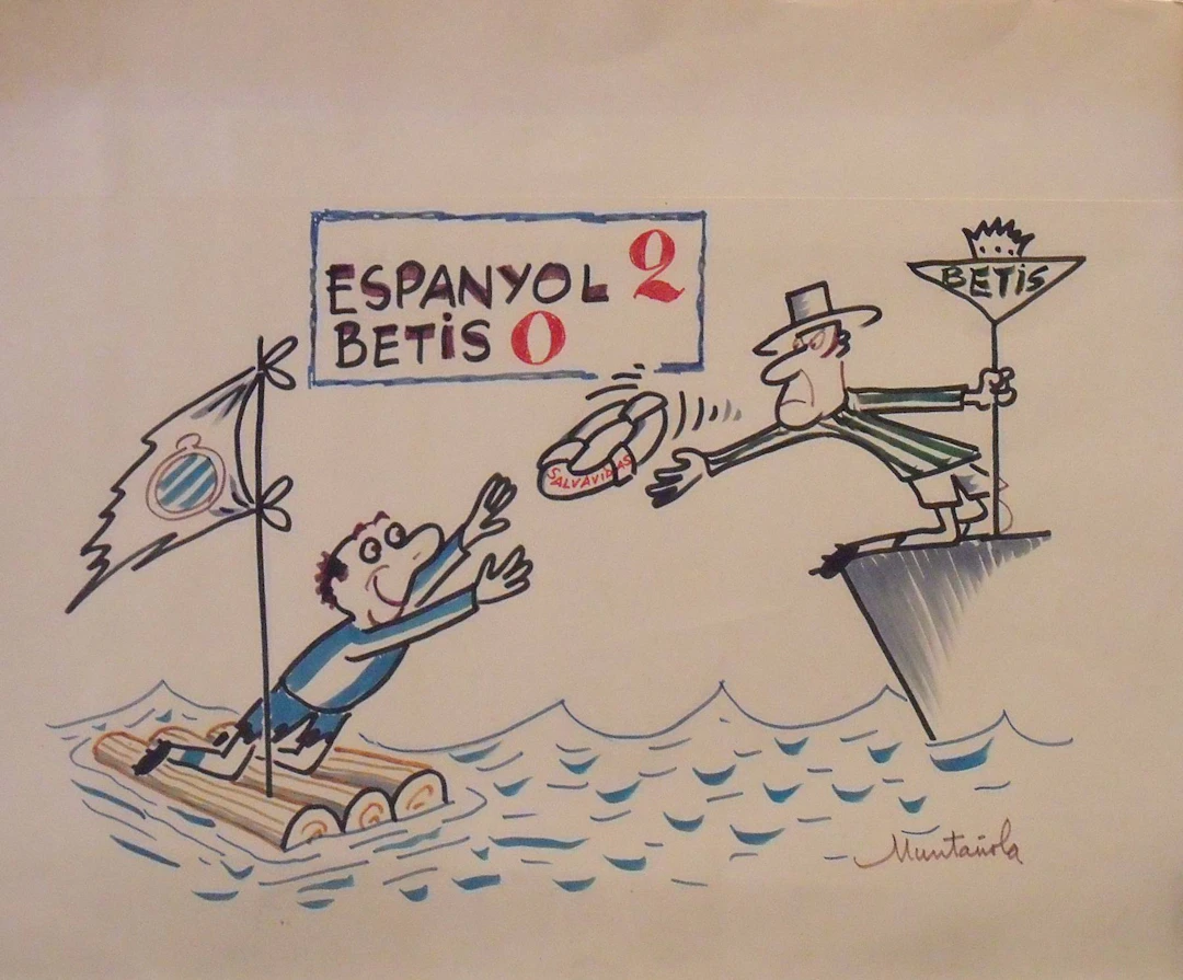 Joaquim Muntañola. Marker drawing “Espanyol 2 Betis 0”. Hand-signed.