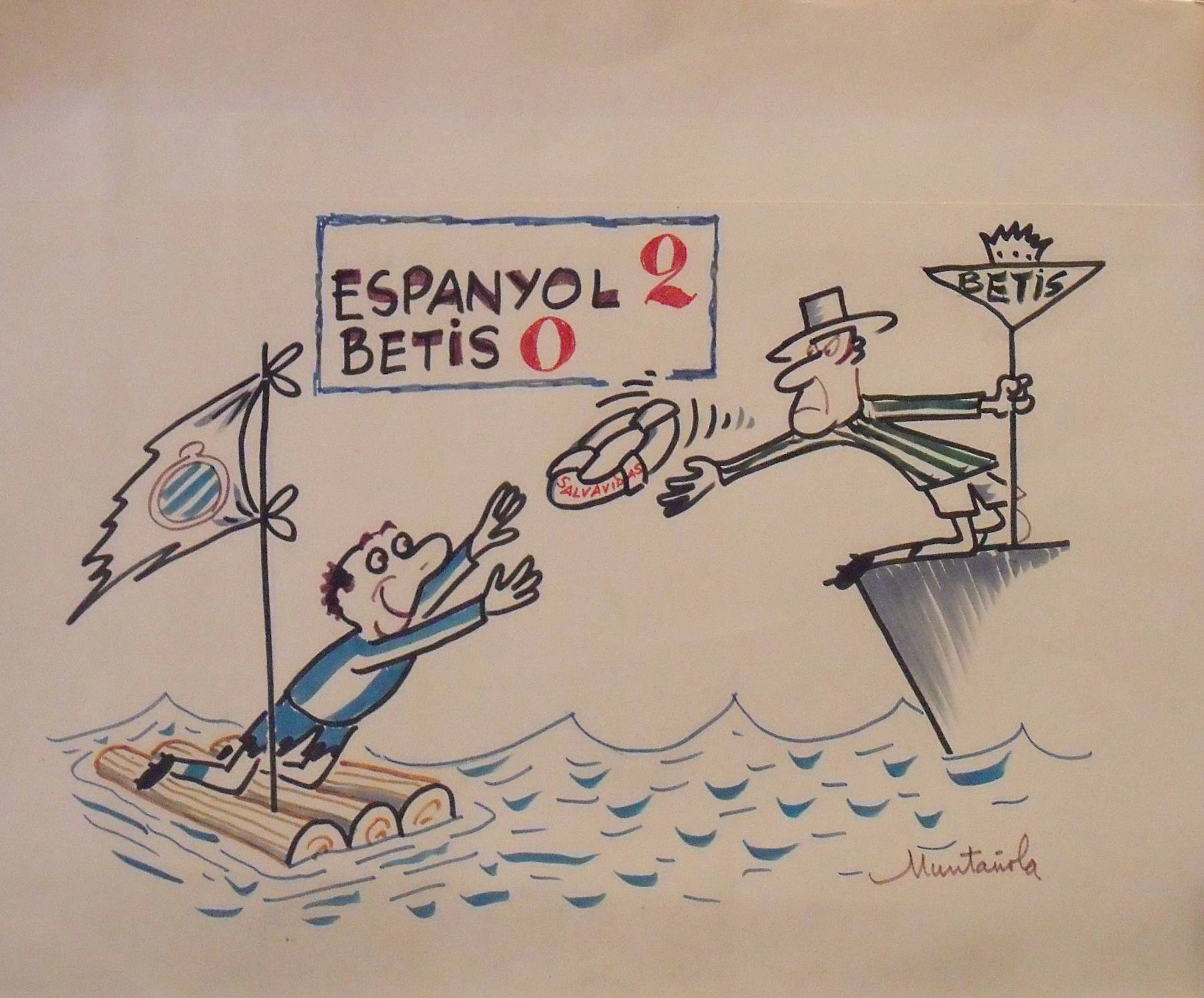 Joaquim Muntañola. Marker drawing “Espanyol 2 Betis 0”. Hand-signed.