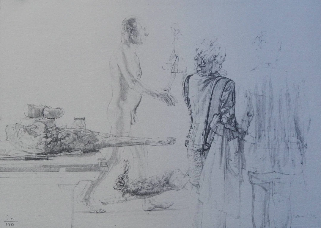 Antonio López. Lithograph “Fable”. 45x32 cm. 1999. Certificate of