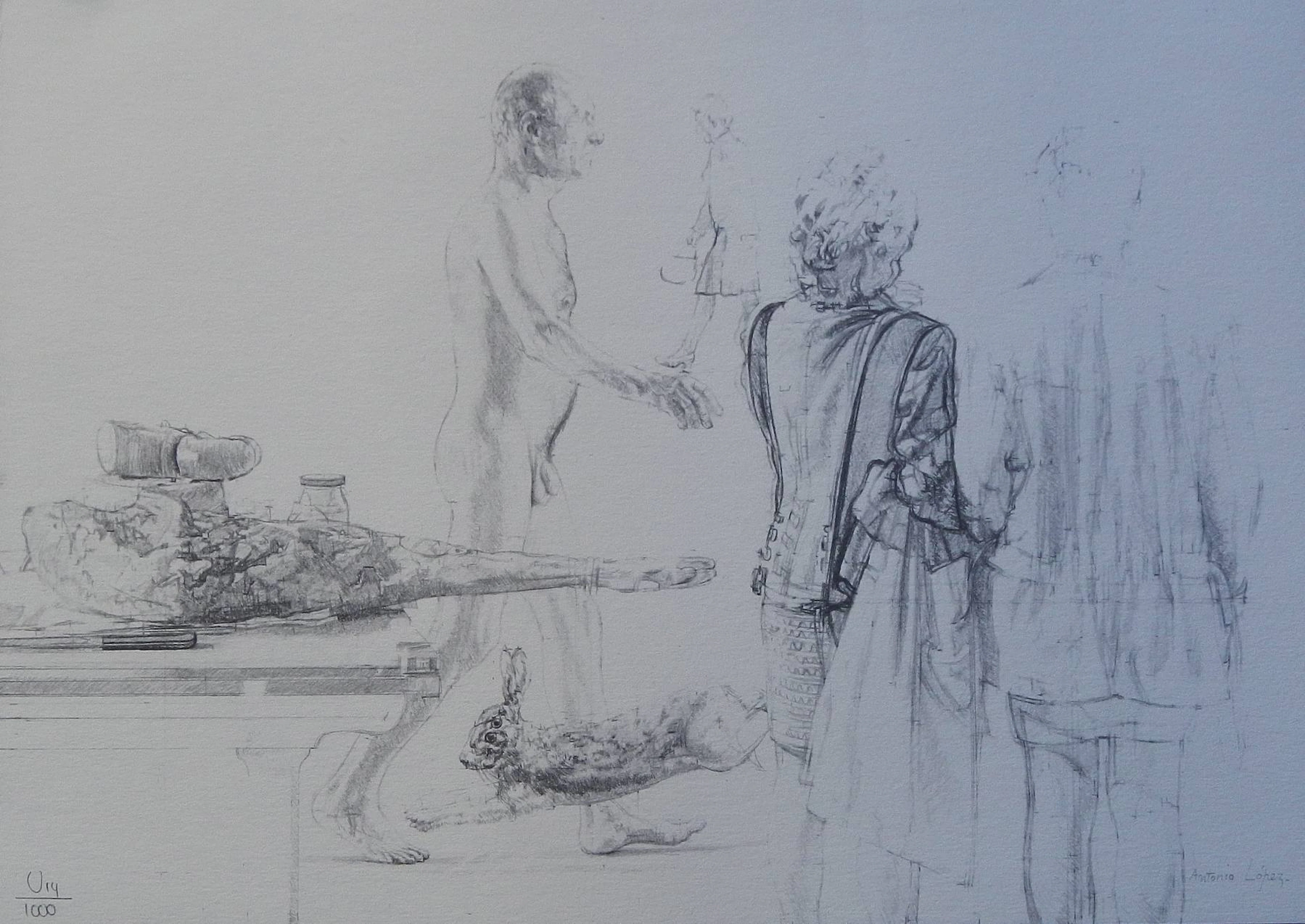 Antonio López. Lithograph “Fable”. 45x32 cm. 1999. Certificate of