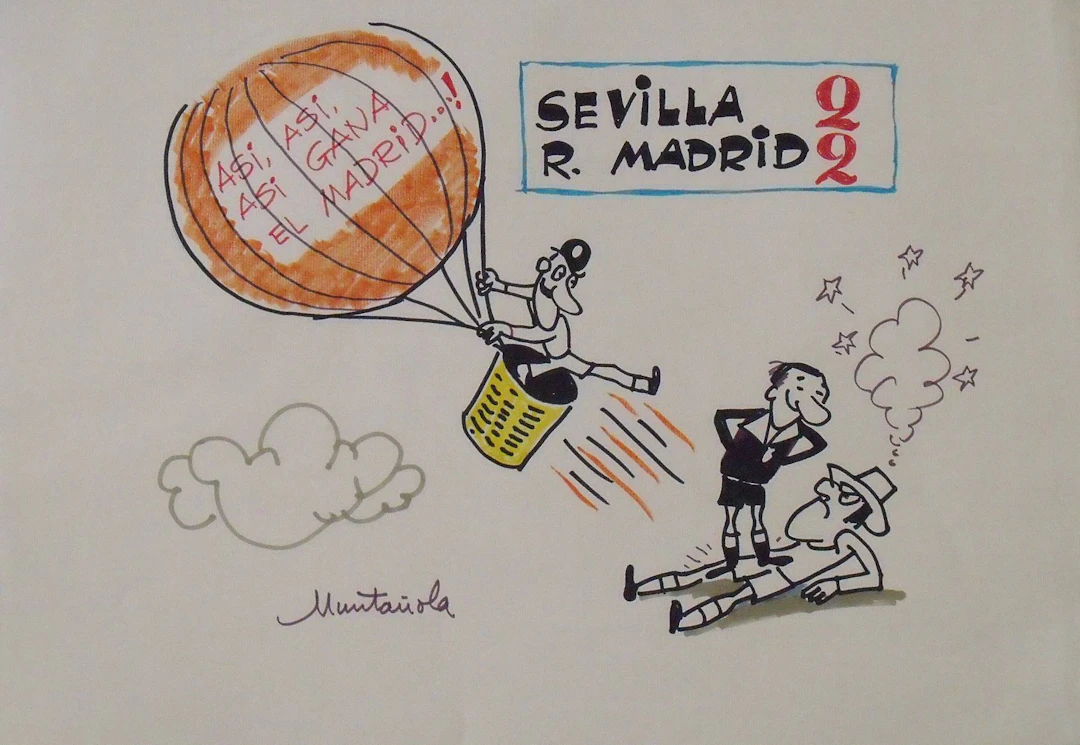 Joaquim Muntañola. Marker drawing "Sevilla 2 - Real Madrid 2". Hand