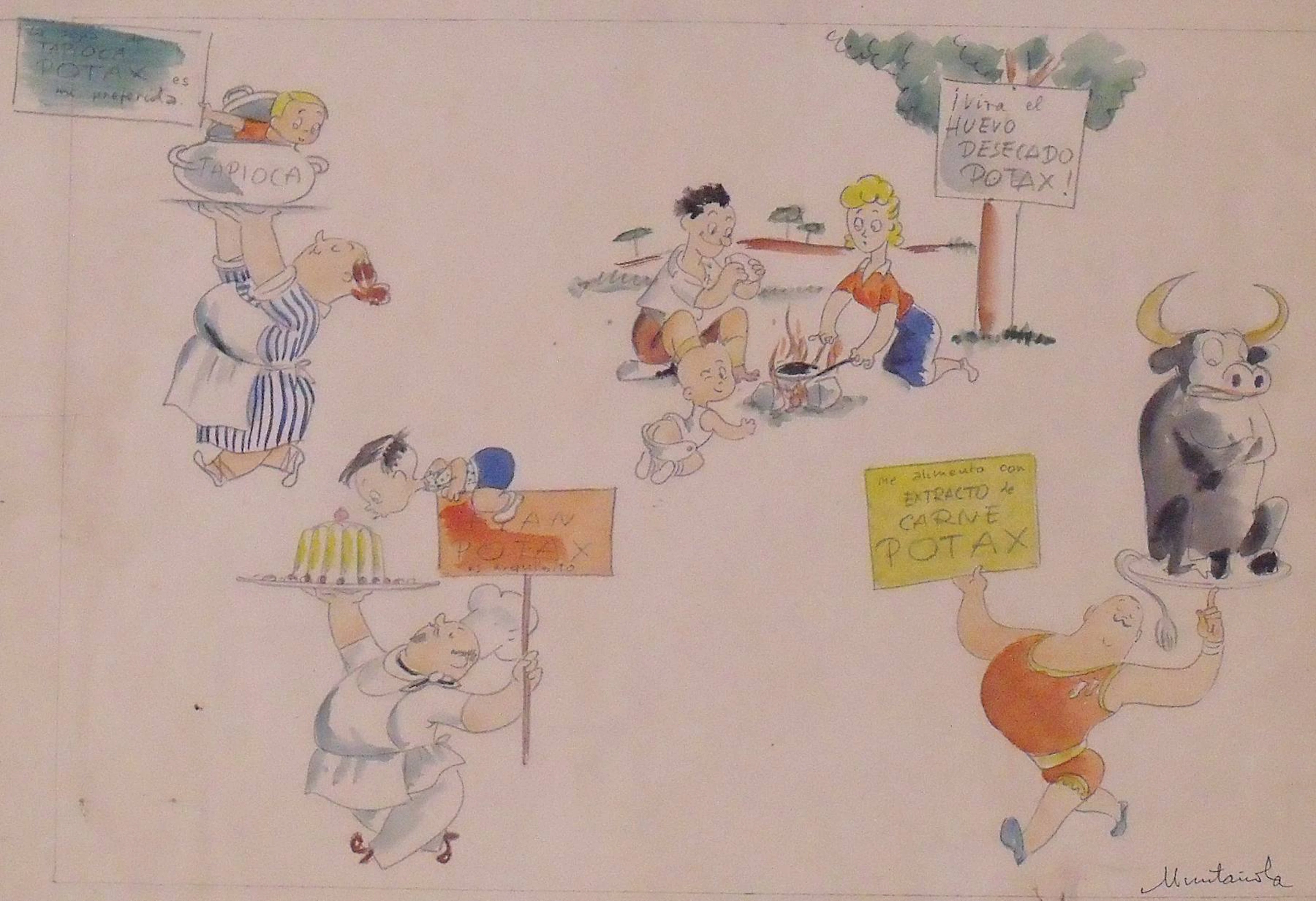 Joaquim Muntañola. I draw ink and watercolor “Potax”. Hand signed.