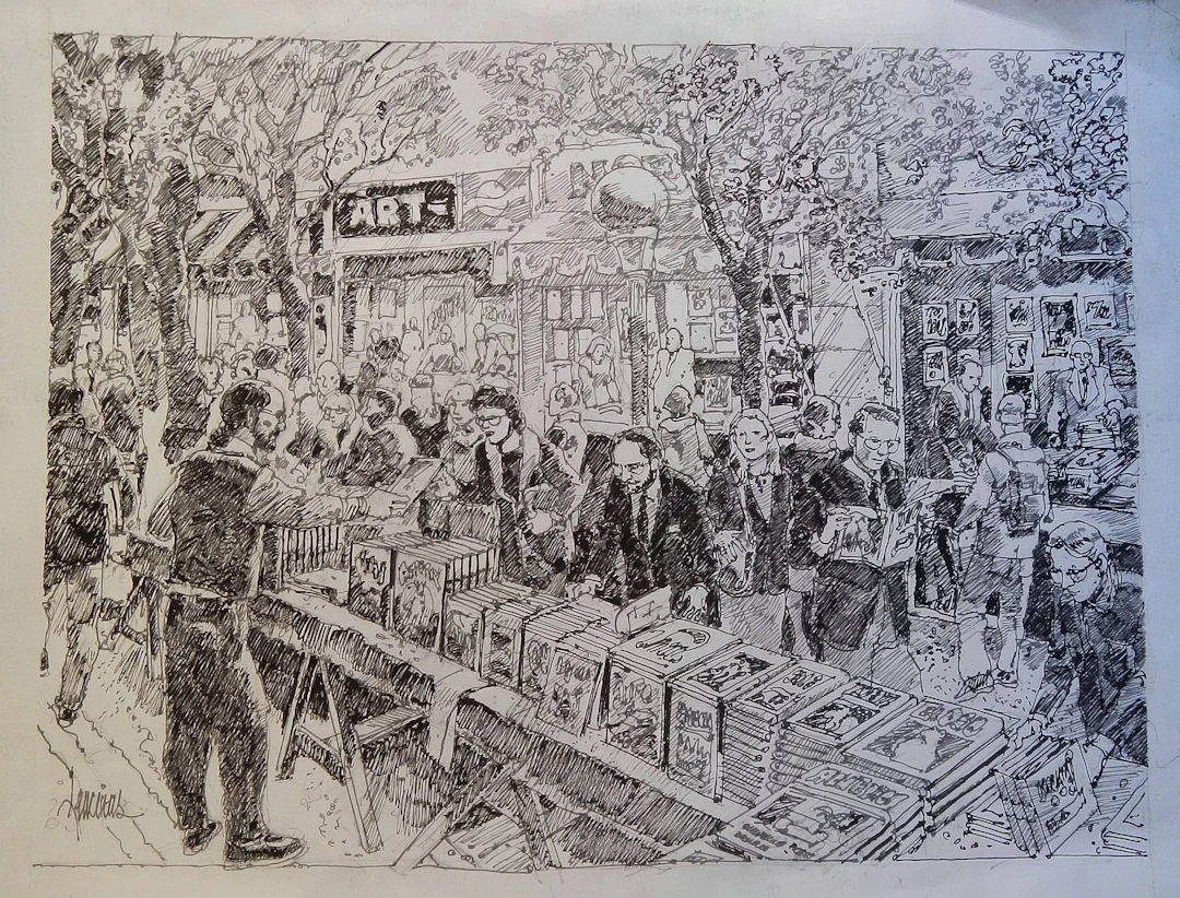 Carlos Enrique Lencinas Gómez. Ink on paper. "Market. Mercat de Sant