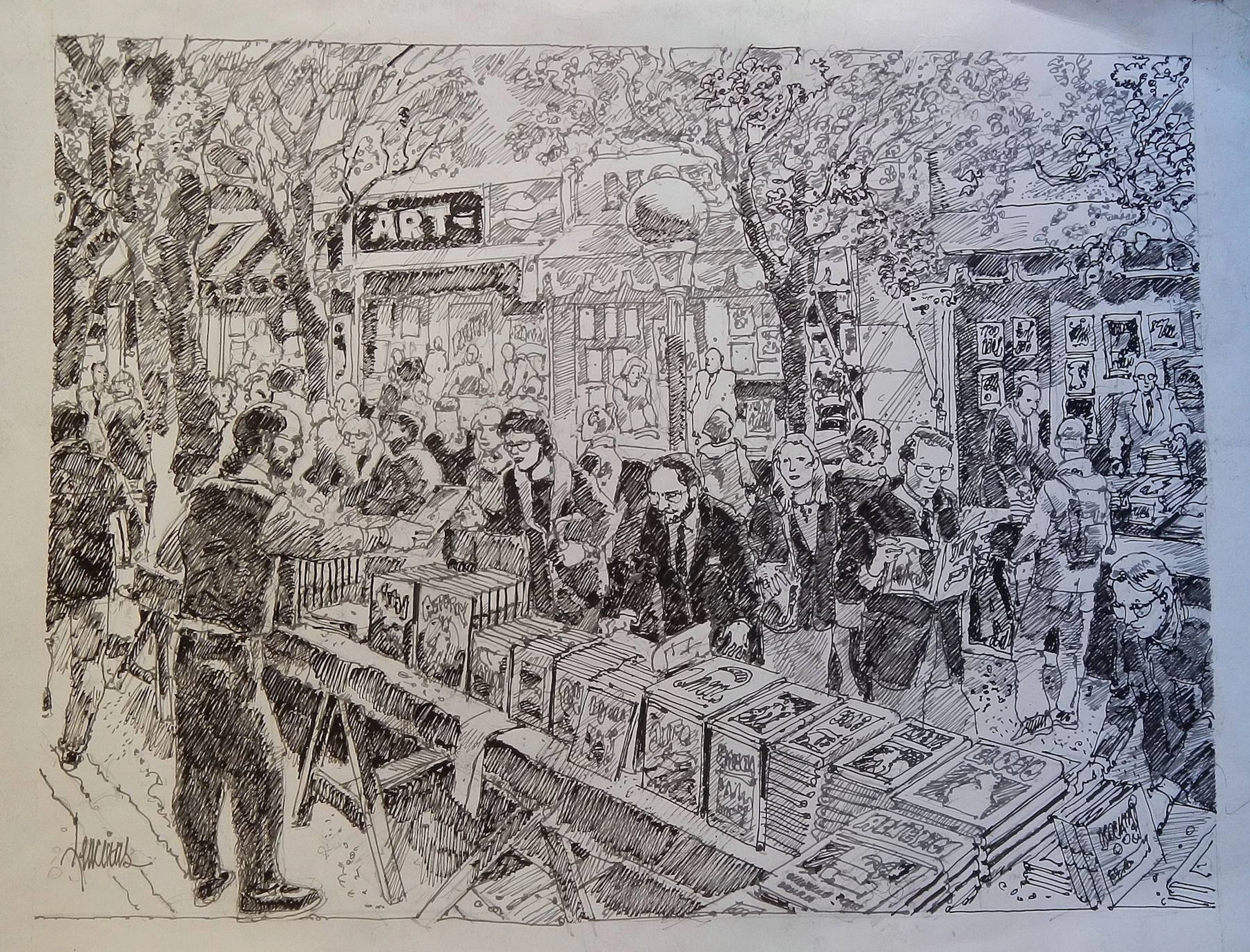 Carlos Enrique Lencinas Gómez. Ink on paper. "Market. Mercat de Sant