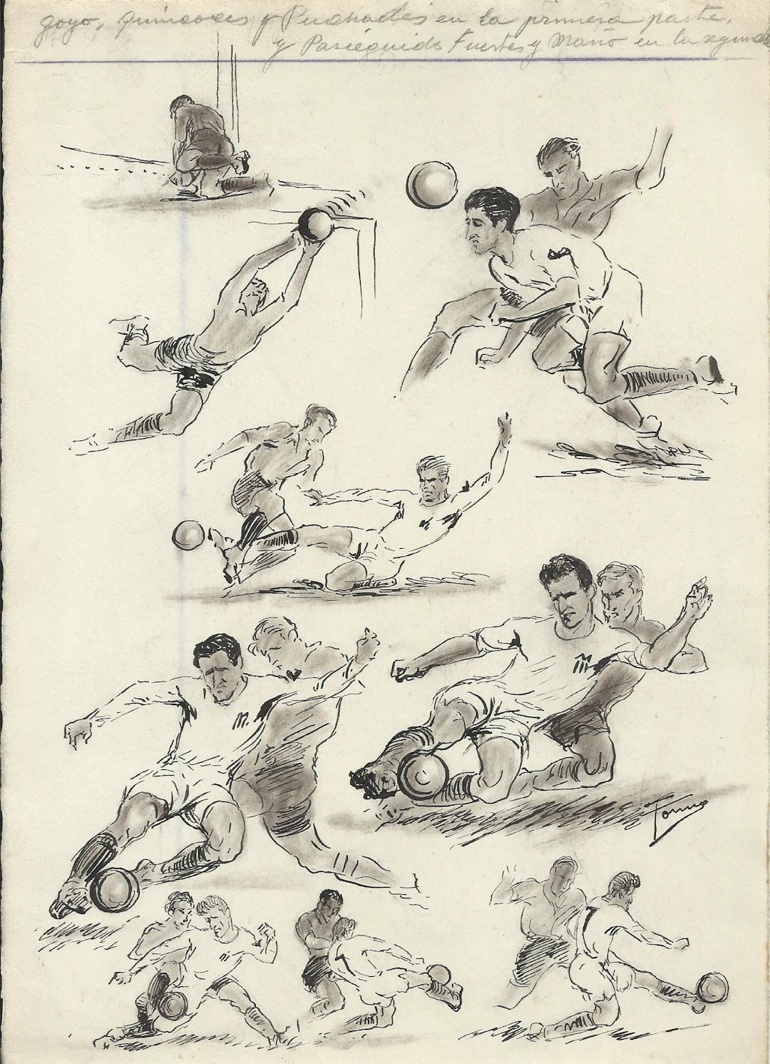 Federico Tormo Monzó. Ink drawing "Valencia C. F. 0- Valladolid 0".