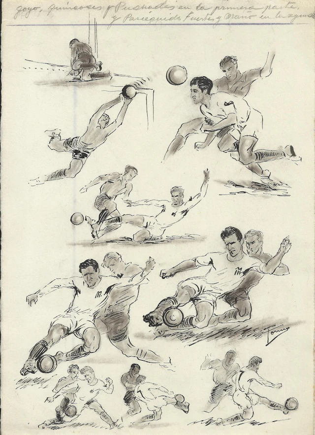 Federico Tormo Monzó. Ink drawing "Valencia C. F. 0- Valladolid 0".