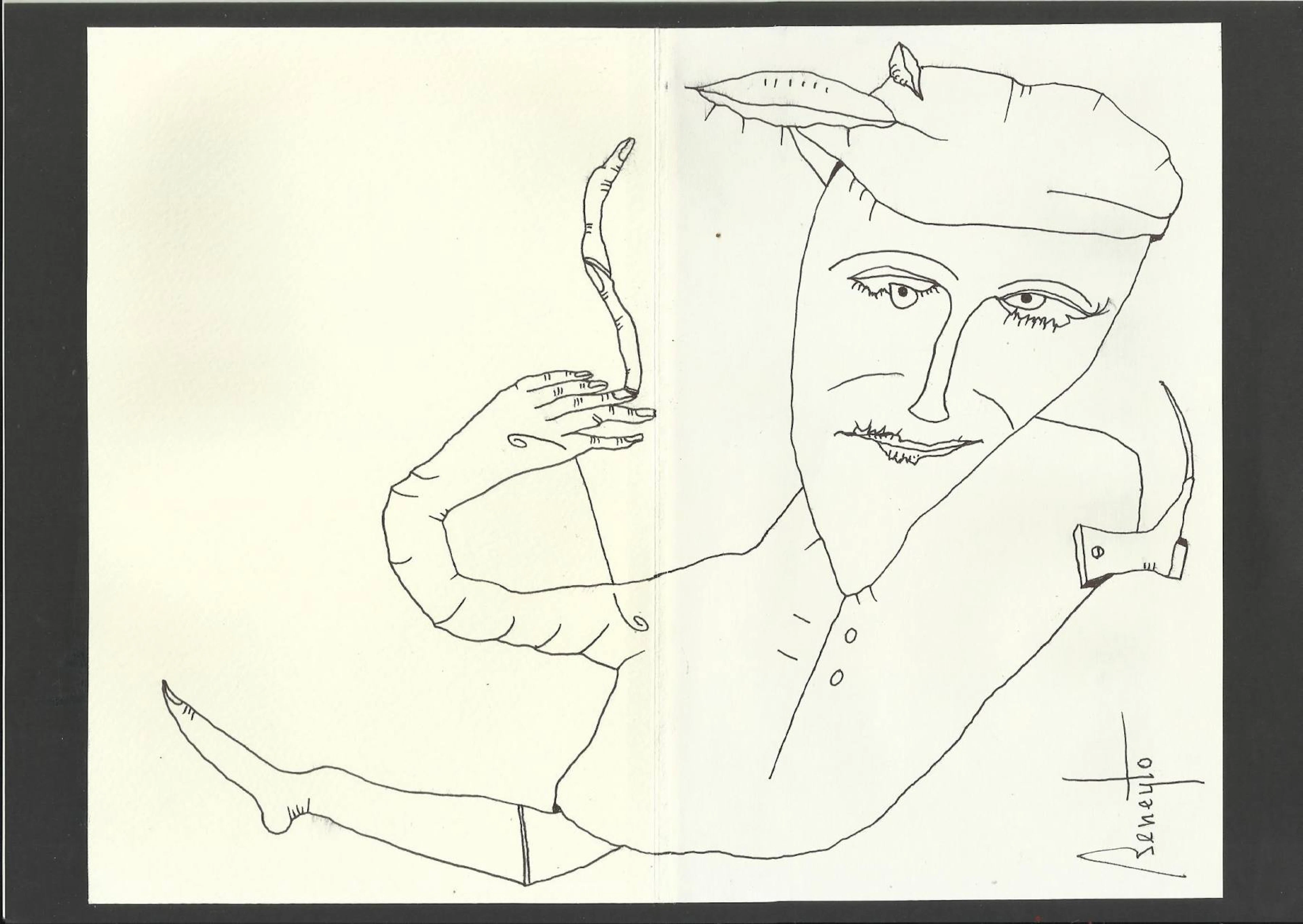 Antonio Beneyto. Ink drawing on paper. Surrealism. Hand signed. 20x26 cm.