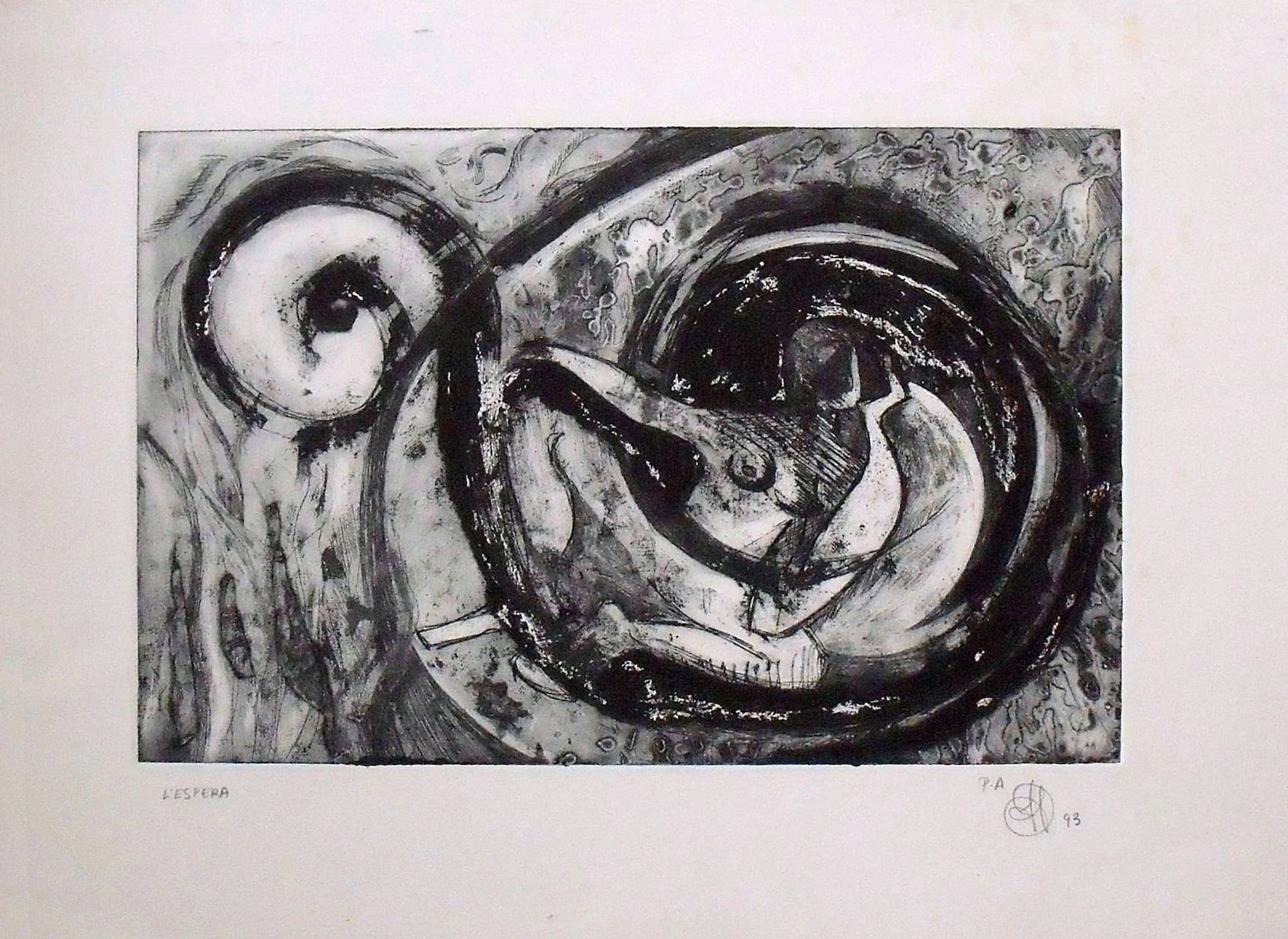 Sara Milian. Engraving ”L'espera” or "The Wait". Hand signed. Author