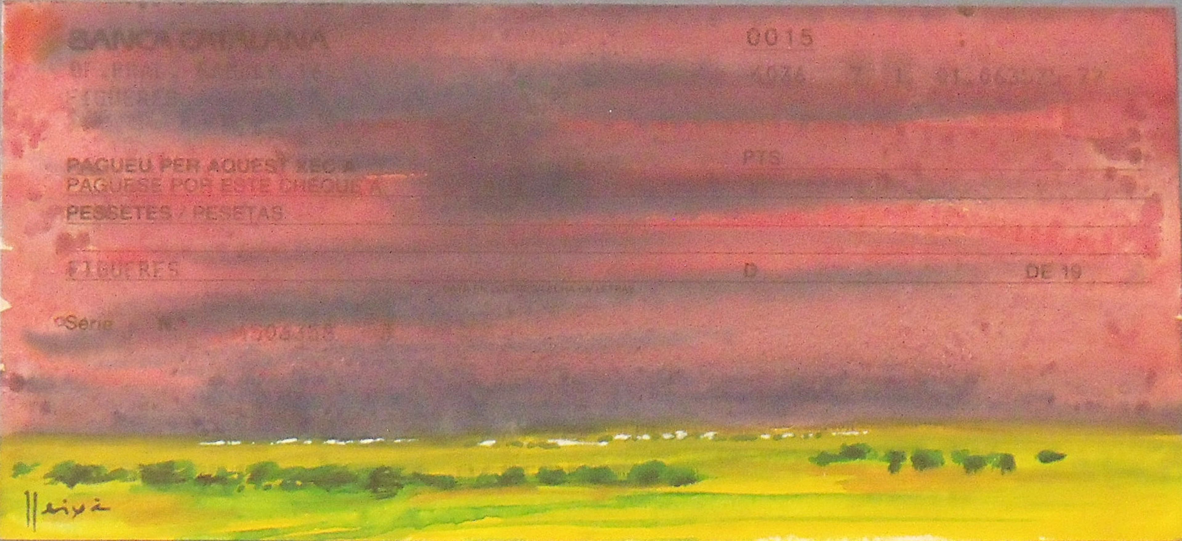Daniel Lleixà. Watercolor on paper "Landscape". Hand signed. 32x38cm.