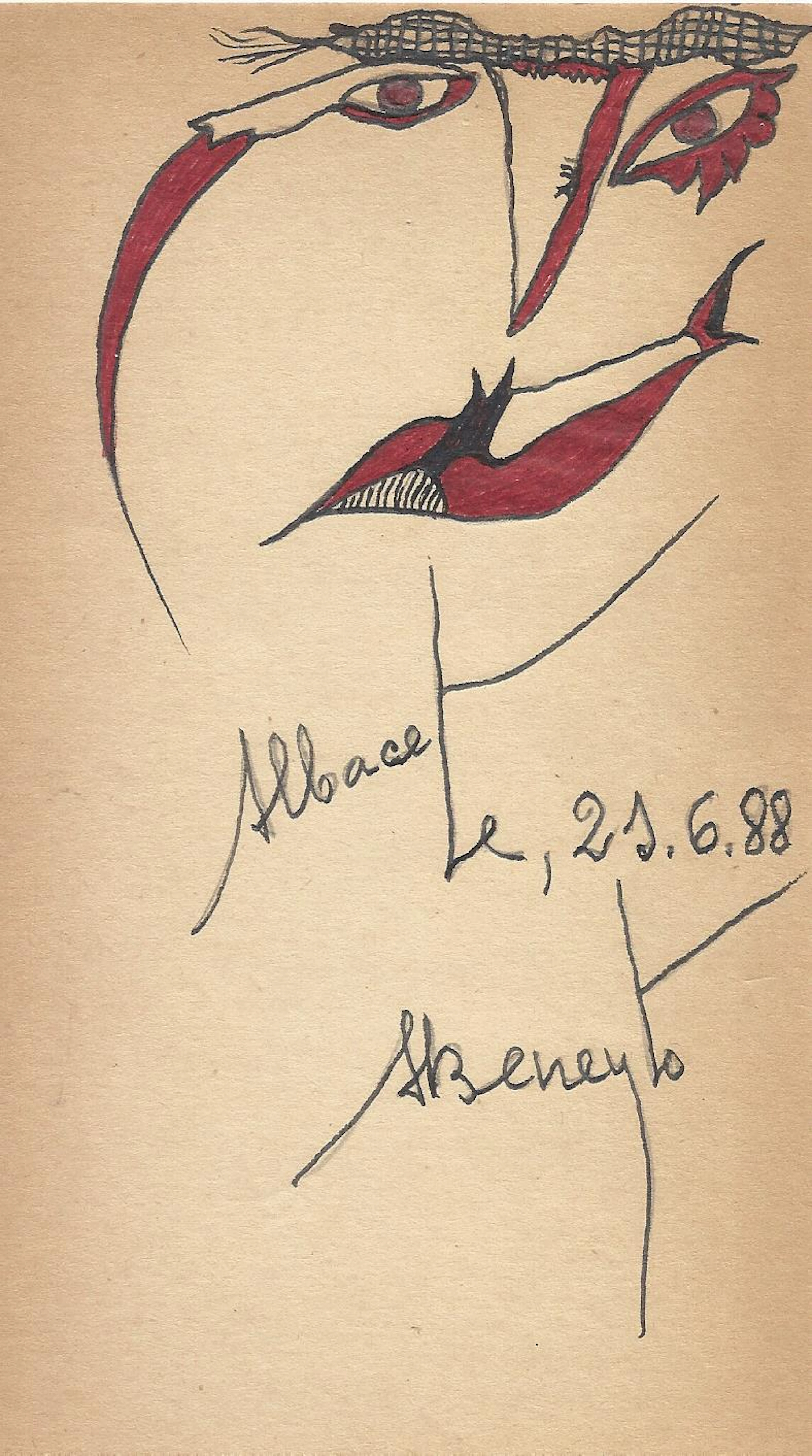 Antonio Beneyto. Ink and colored drawing on paper. Surrealism. Hand-signed.