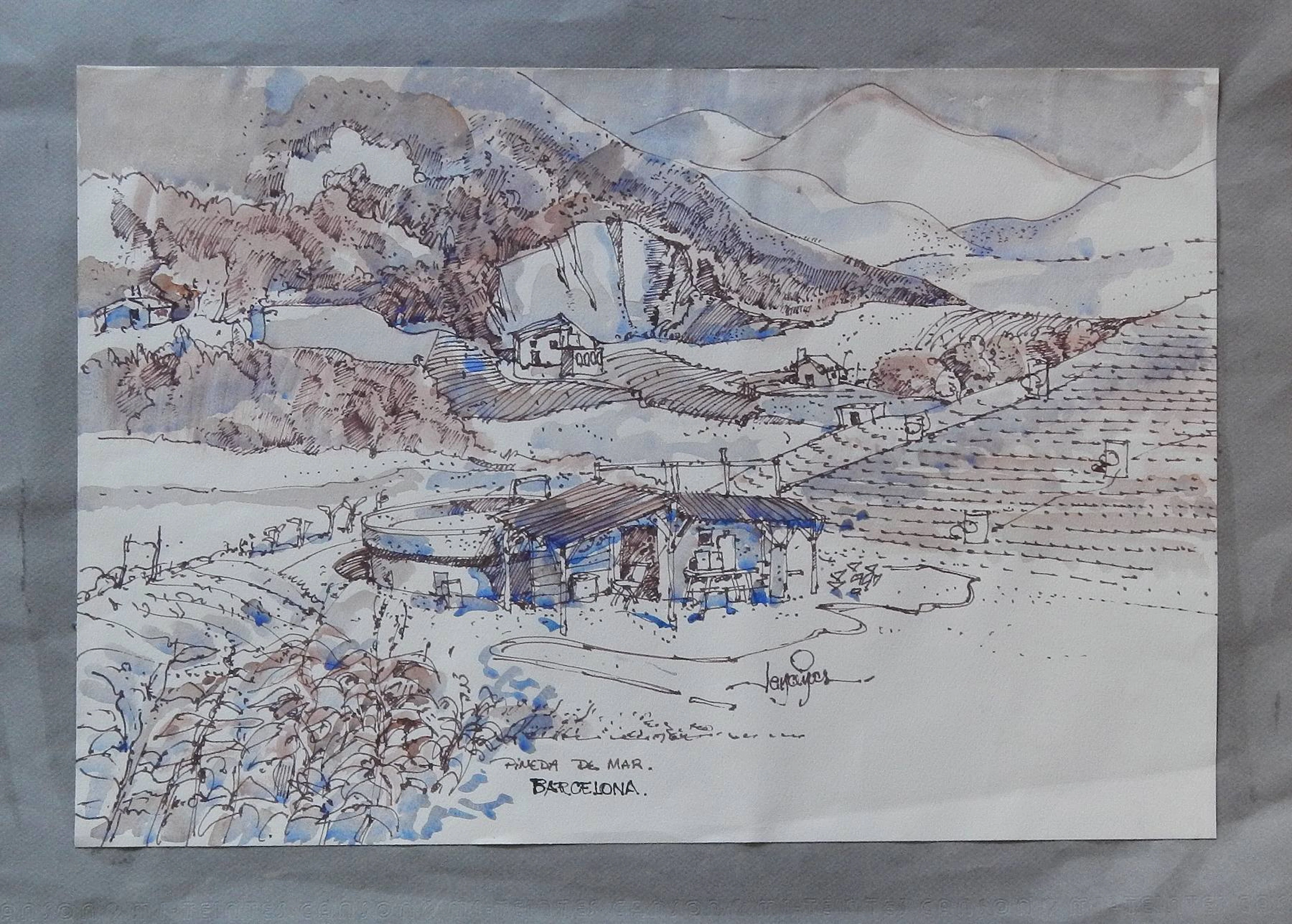 Carlos Enrique Lencinas Gómez. Ink and color on paper. “Country House.