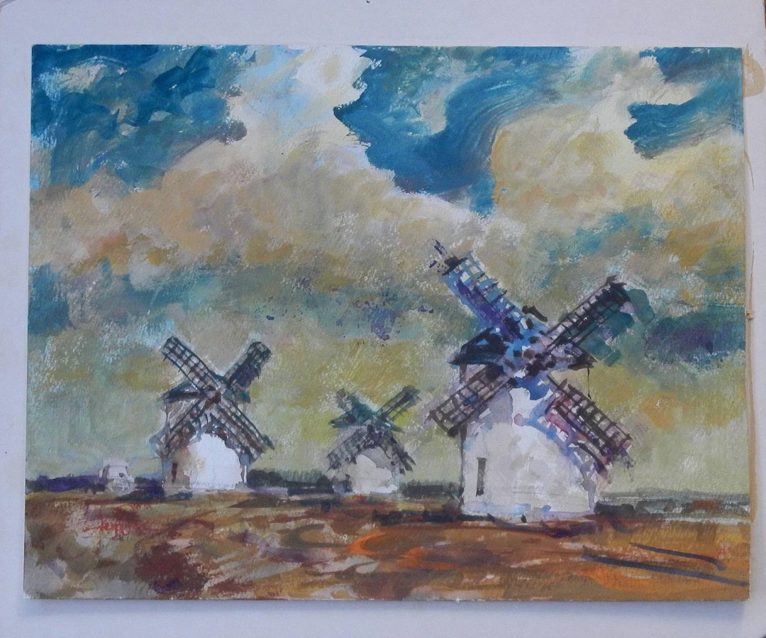 Carlos Enrique Lencinas Gómez. Watercolor on paper. “Windmills. La