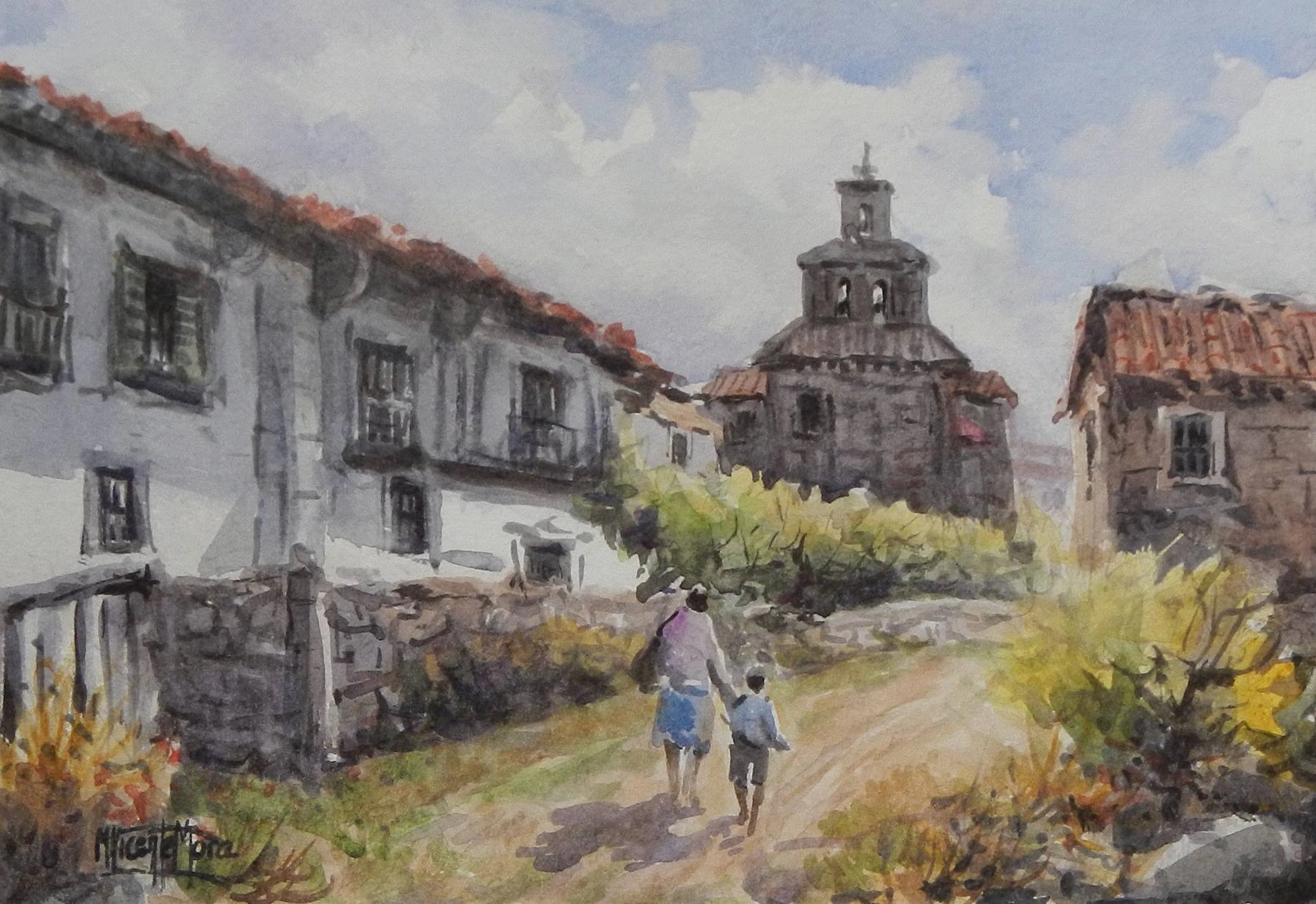 Manuel Vicente Mora. Watercolor on paper. “Quintana. Santander”. Hand-signed.