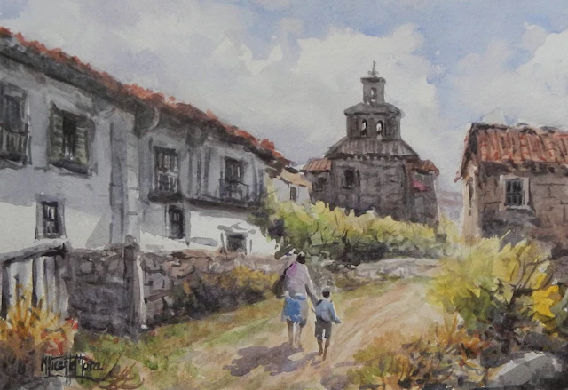 Manuel Vicente Mora. Watercolor on paper. “Quintana. Santander”. Hand-signed.
