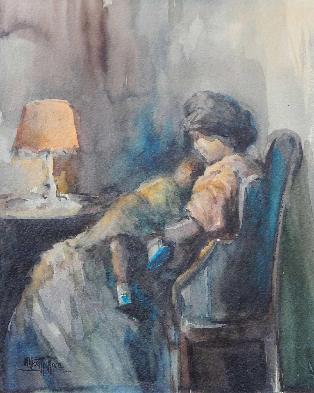 Manuel Vicente Mora. Watercolor on paper. “Mother and daughter on