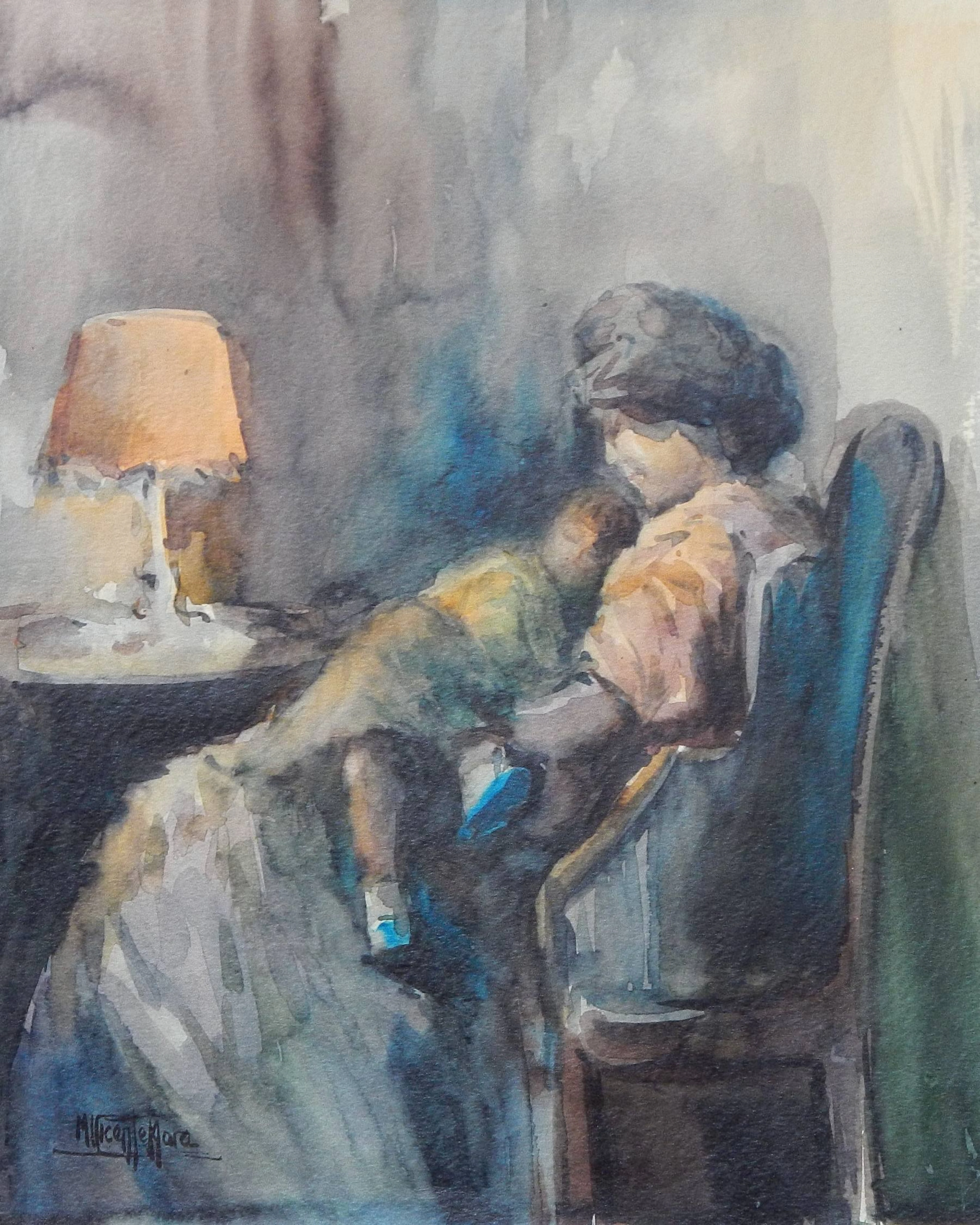 Manuel Vicente Mora. Watercolor on paper. “Mother and daughter on