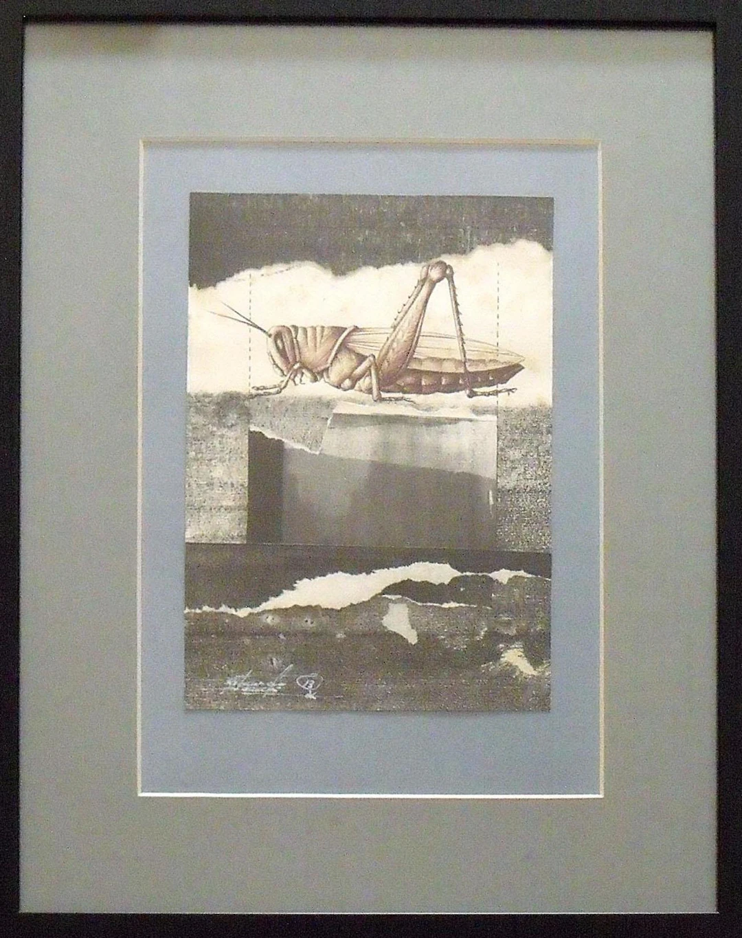 Ricard Jordan. Drawing in mixed technique and collage "The grasshopper".