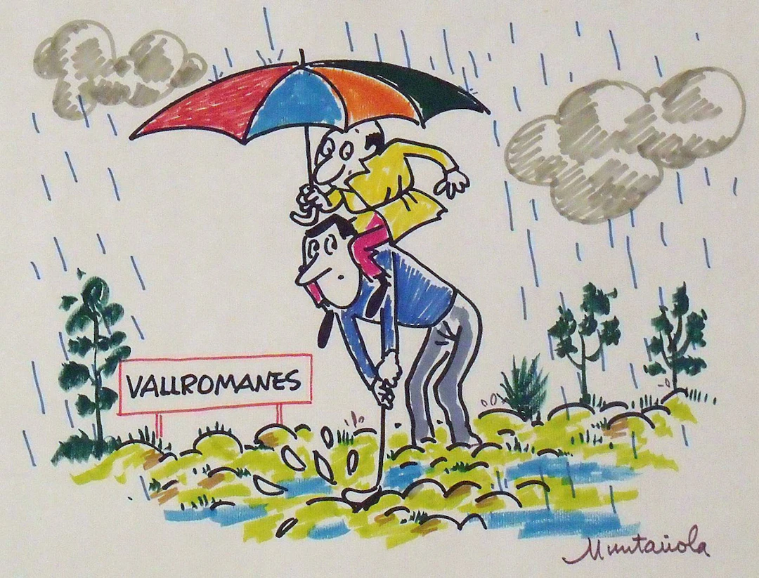 Joaquim Muntañola. “Vallromanes” marker drawing. Golf". Hand signed. 35x50cm.