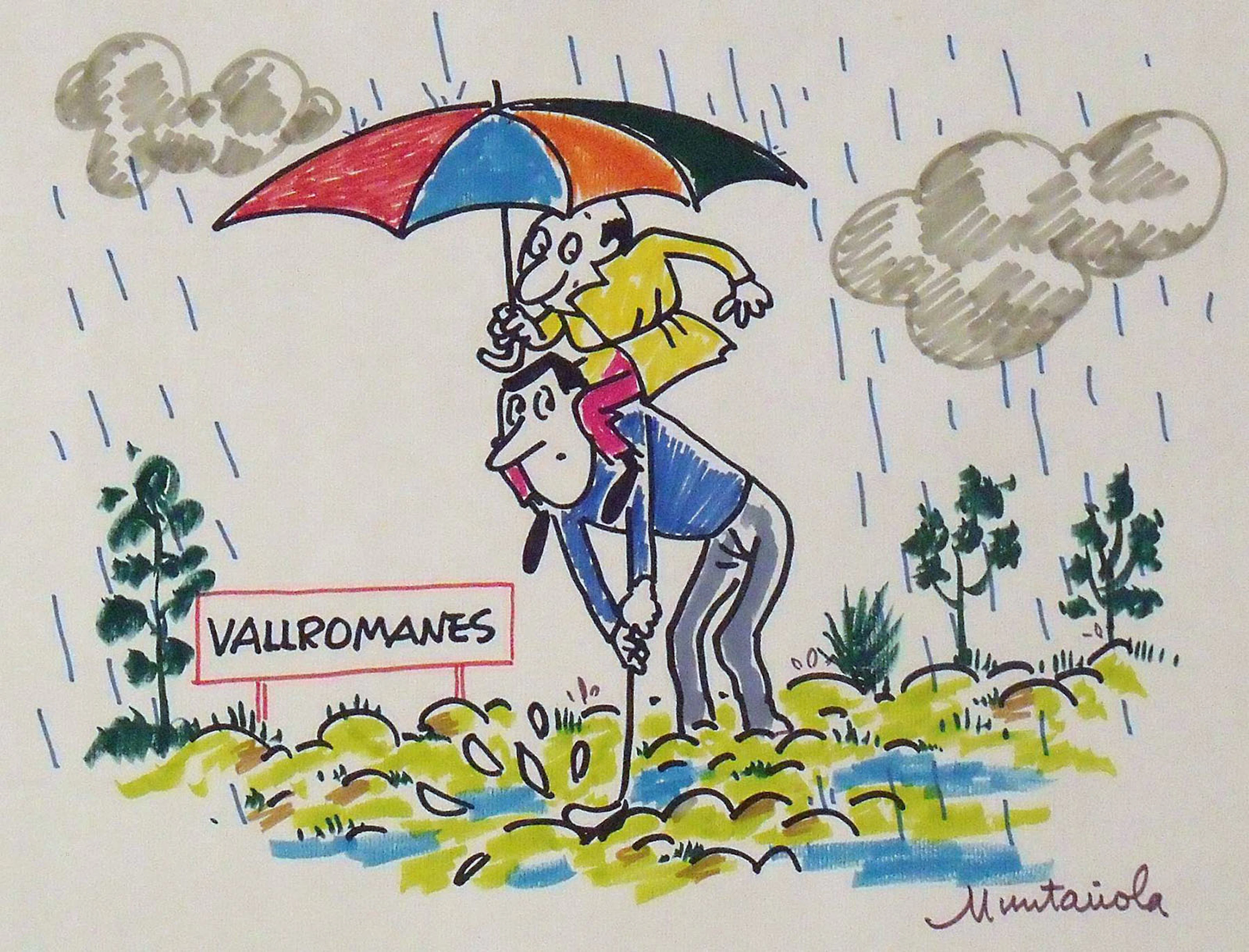 Joaquim Muntañola. “Vallromanes” marker drawing. Golf". Hand signed. 35x50cm.