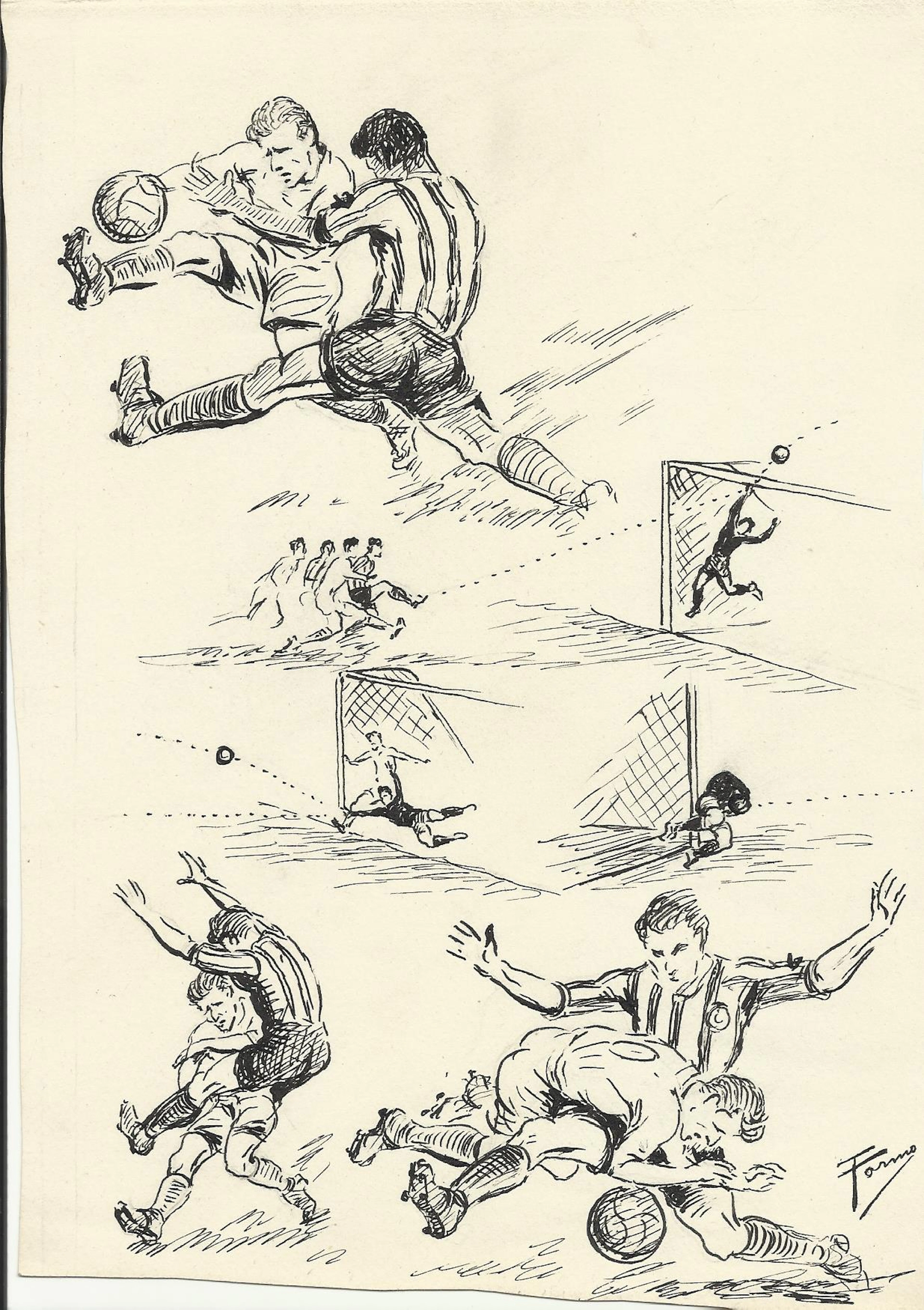 Federico Tormo Monzó. Ink drawing of Valencia C.F. 1950s. "Football