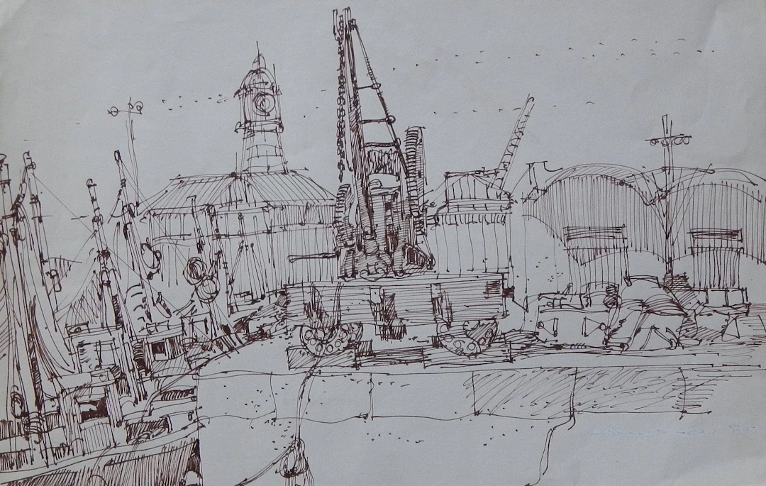 Carlos Enrique Lencinas Gómez (1937-2018). Ink on paper. “Port of