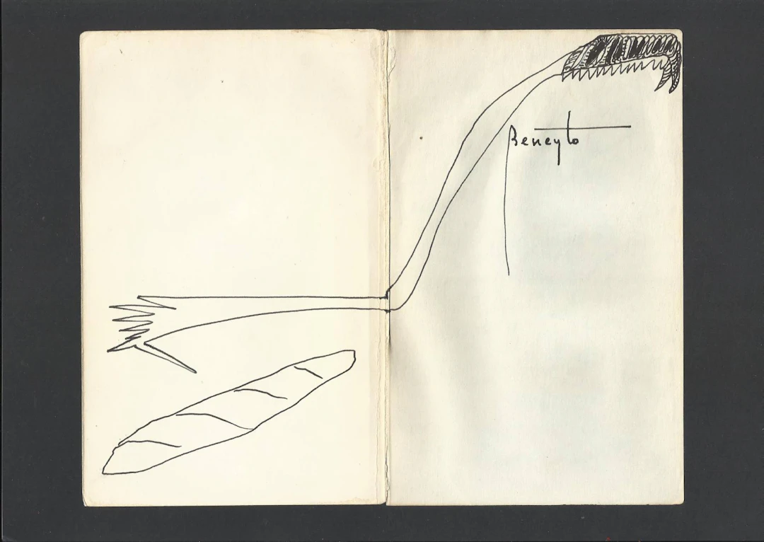Antonio Beneyto. Ink drawing on paper. Surrealism "Arm, knife and