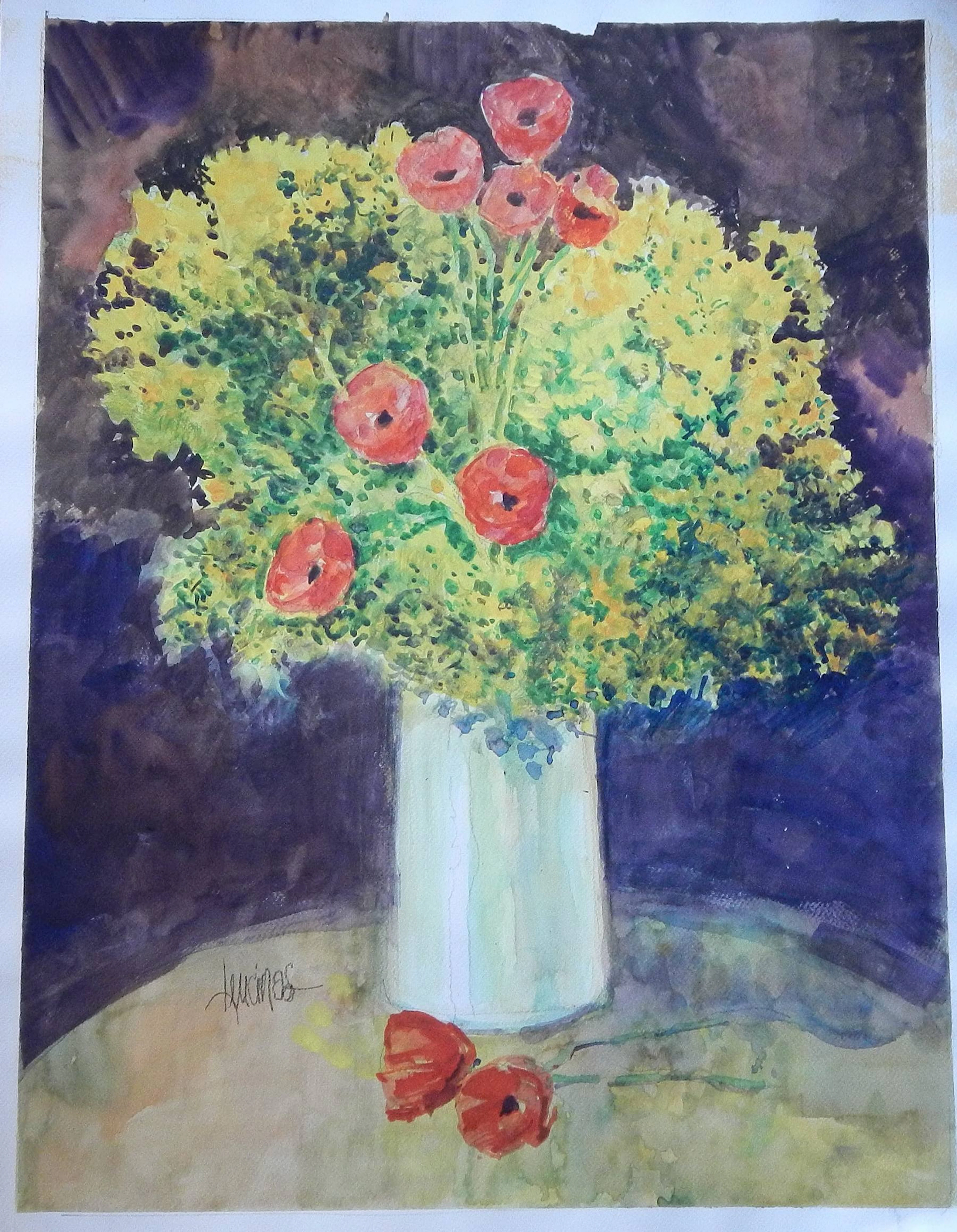 Carlos Enrique Lencinas Gómez. Watercolor on paper. “Vase and red