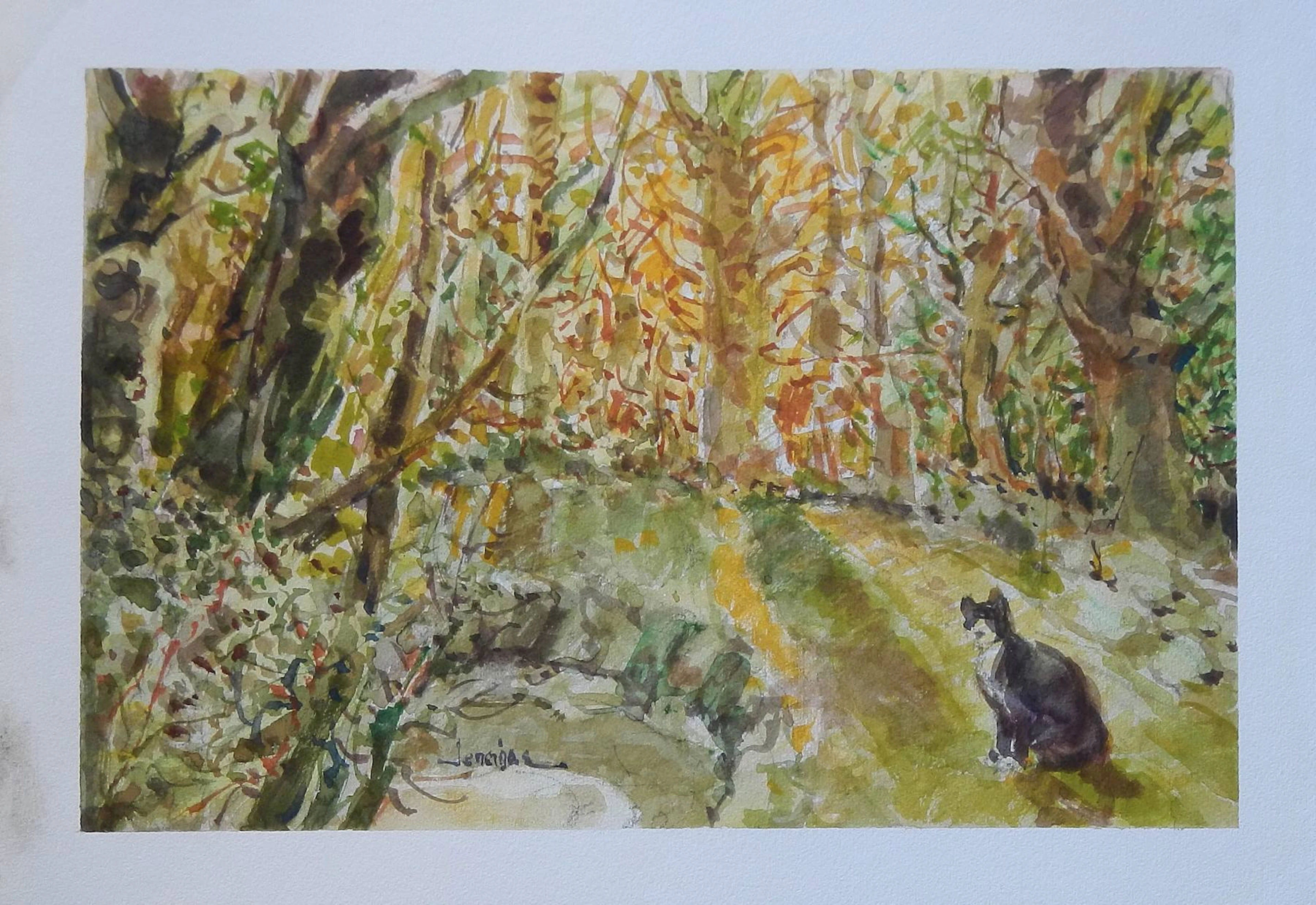 Carlos Enrique Lencinas Gómez. Watercolor on paper. “Cat in a wooded