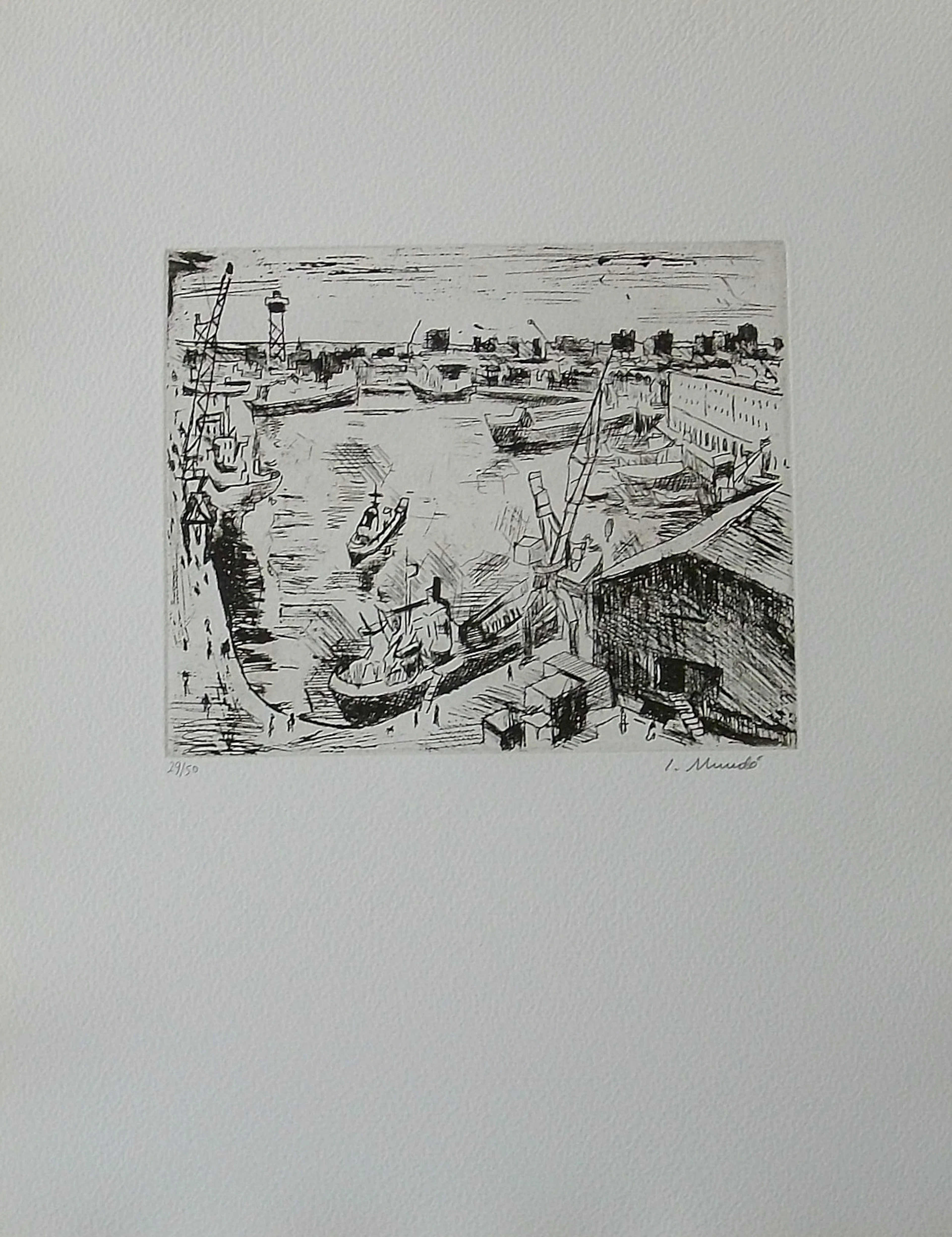 Ignasi Mundó. Etching "From the port". Hand-signed. Numbered 29/50.