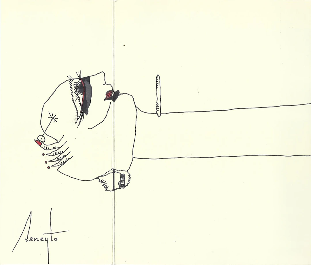 Antonio Beneyto. Ink and color drawing on paper. Surrealism. Hand-signed.