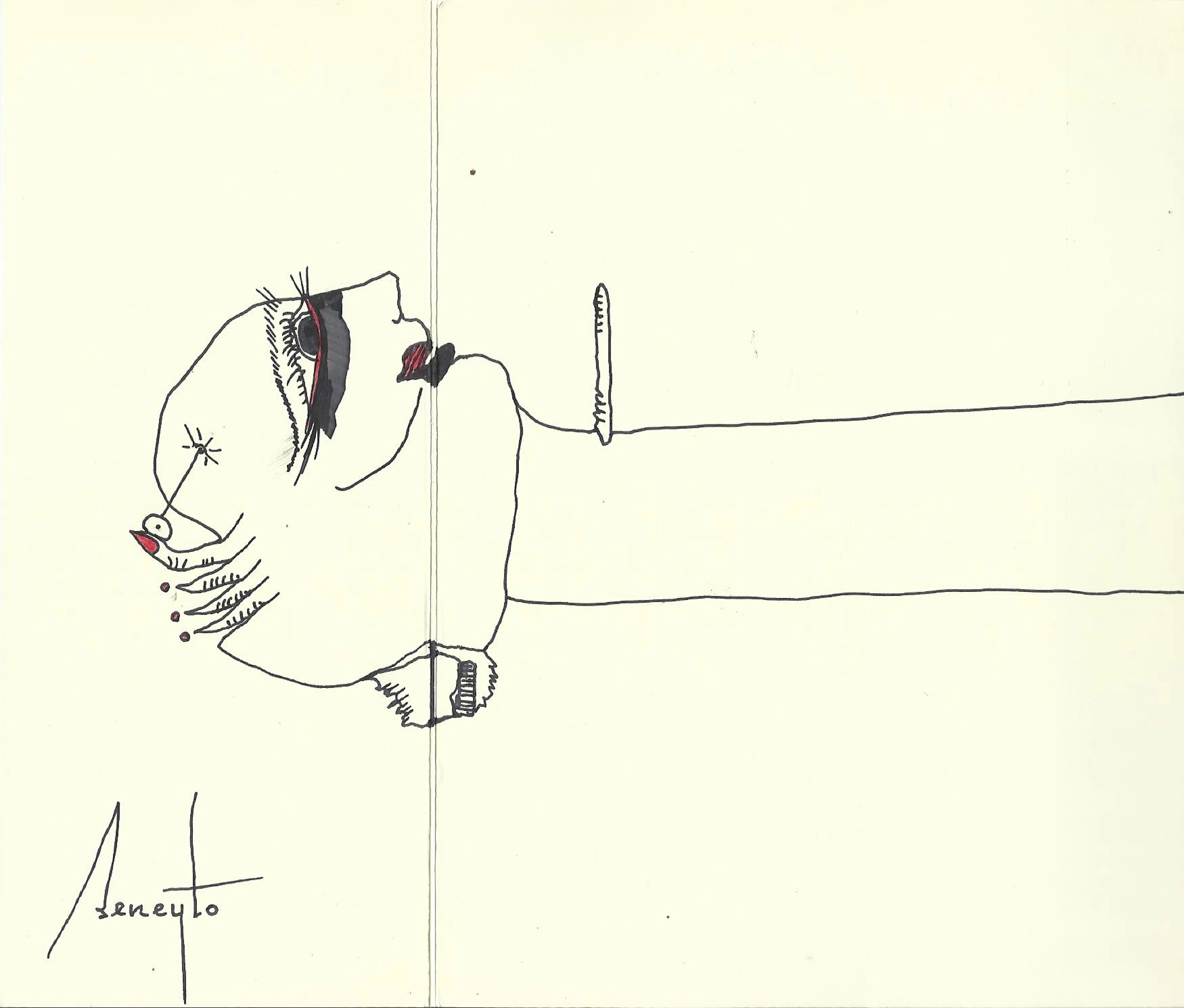 Antonio Beneyto. Ink and color drawing on paper. Surrealism. Hand-signed.