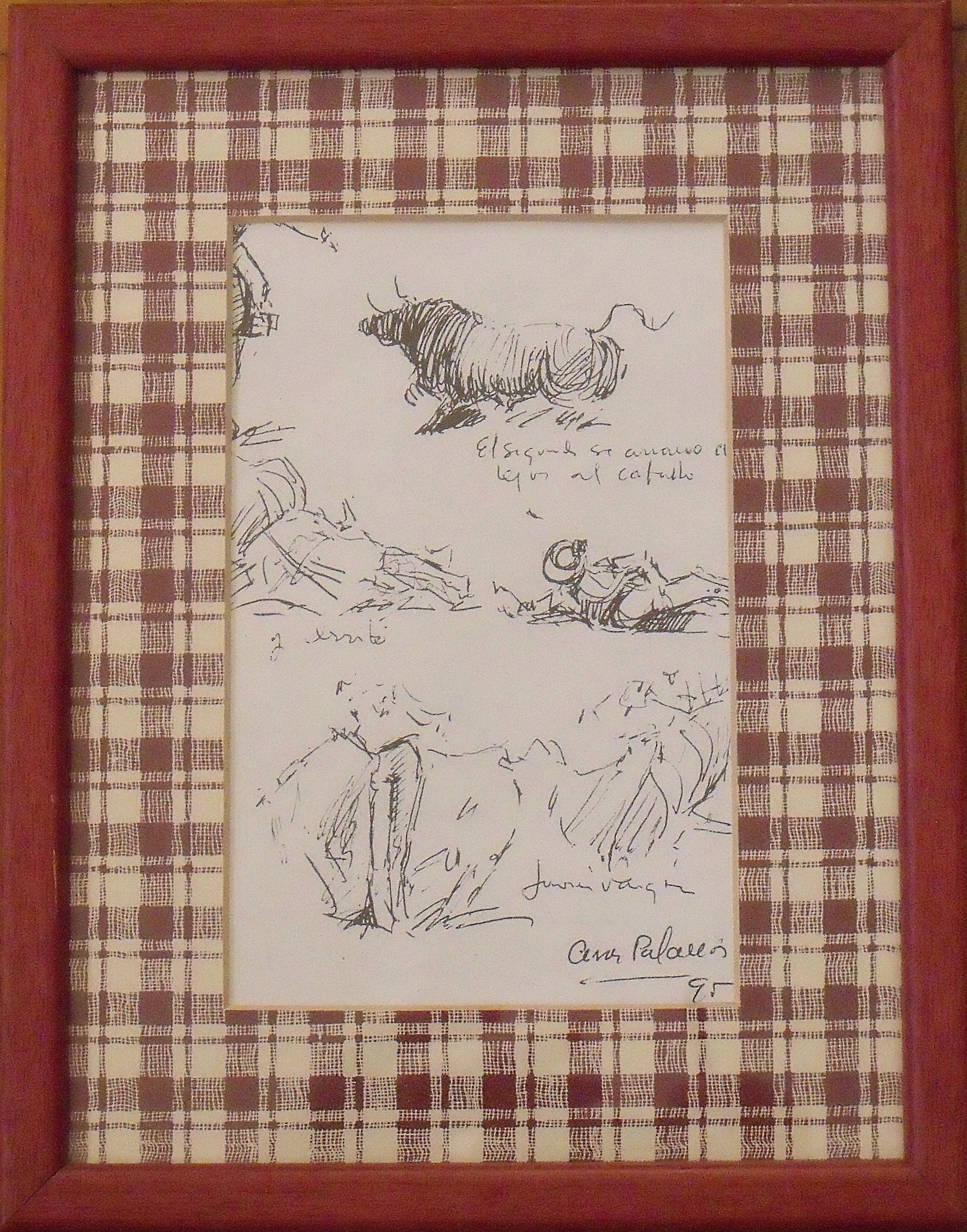 Cesar Palacios. Drawing "Bulls or Bullfighting". Ink on paper. Hand