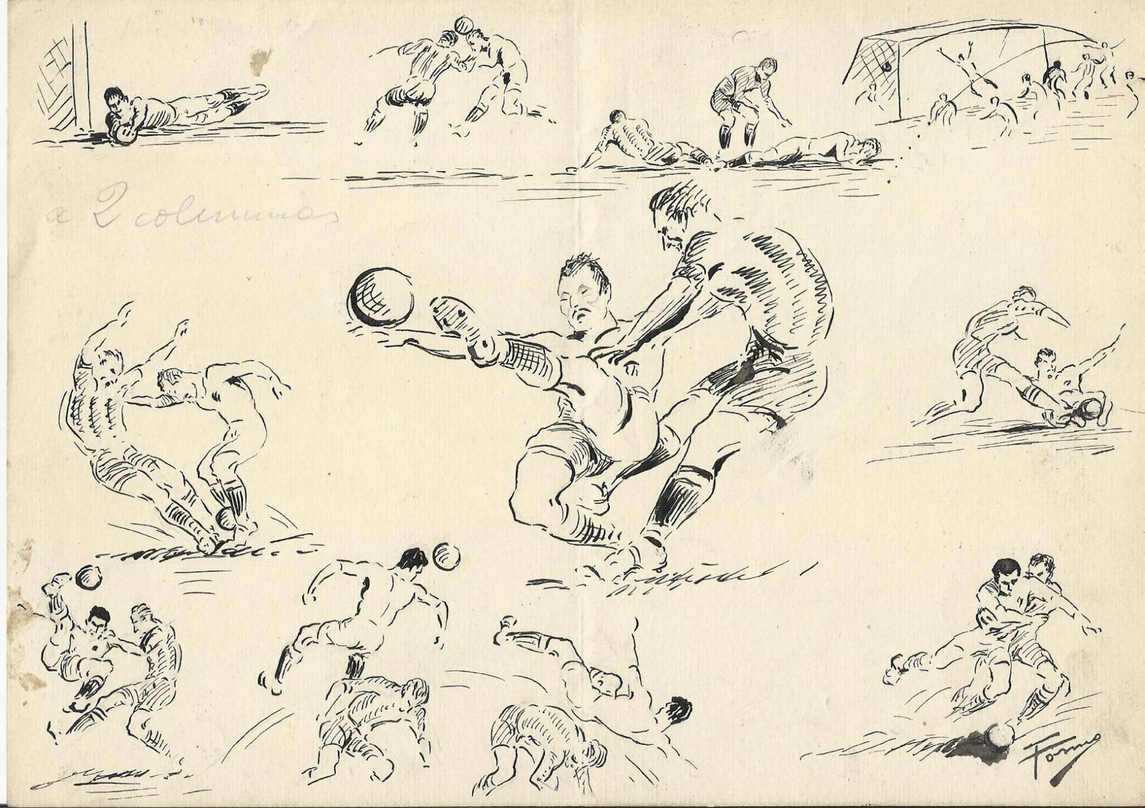 Federico Tormo Monzó. Ink drawing. "Football Match". Valencia F.C.