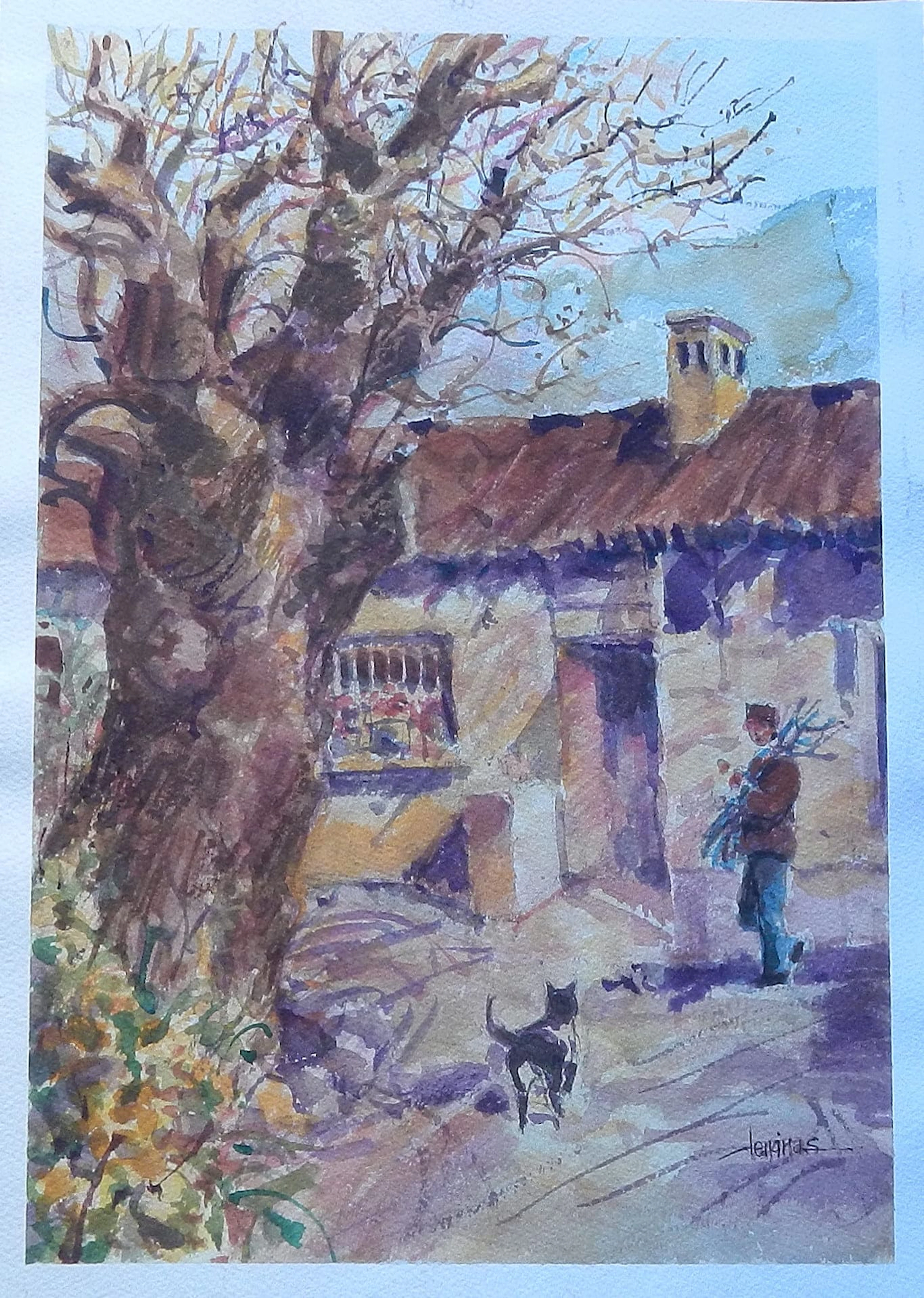 Carlos Enrique Lencinas Gómez. Watercolor on paper. “House, tree