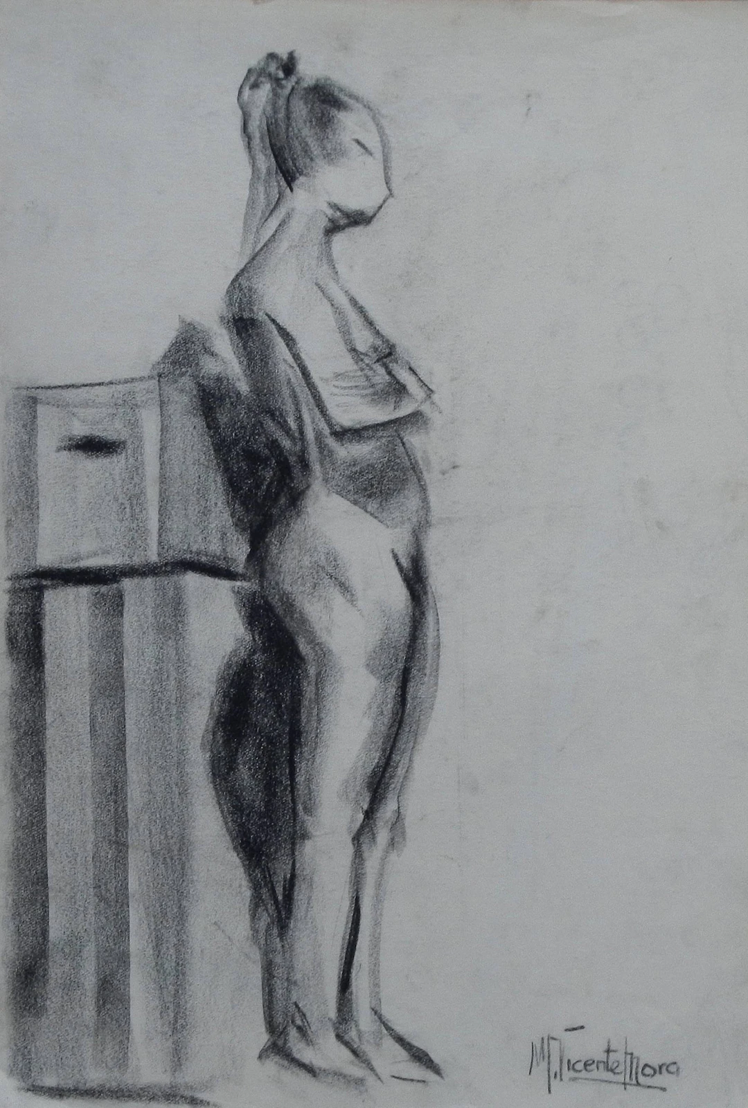 Manuel Vicente Mora. Charcoal on paper. “Female Nude and Faces”. Hand-signed.