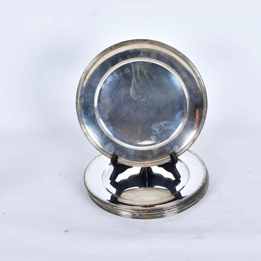 TALLRIKAR, 6-stycken, nysilver, 1900-tal.