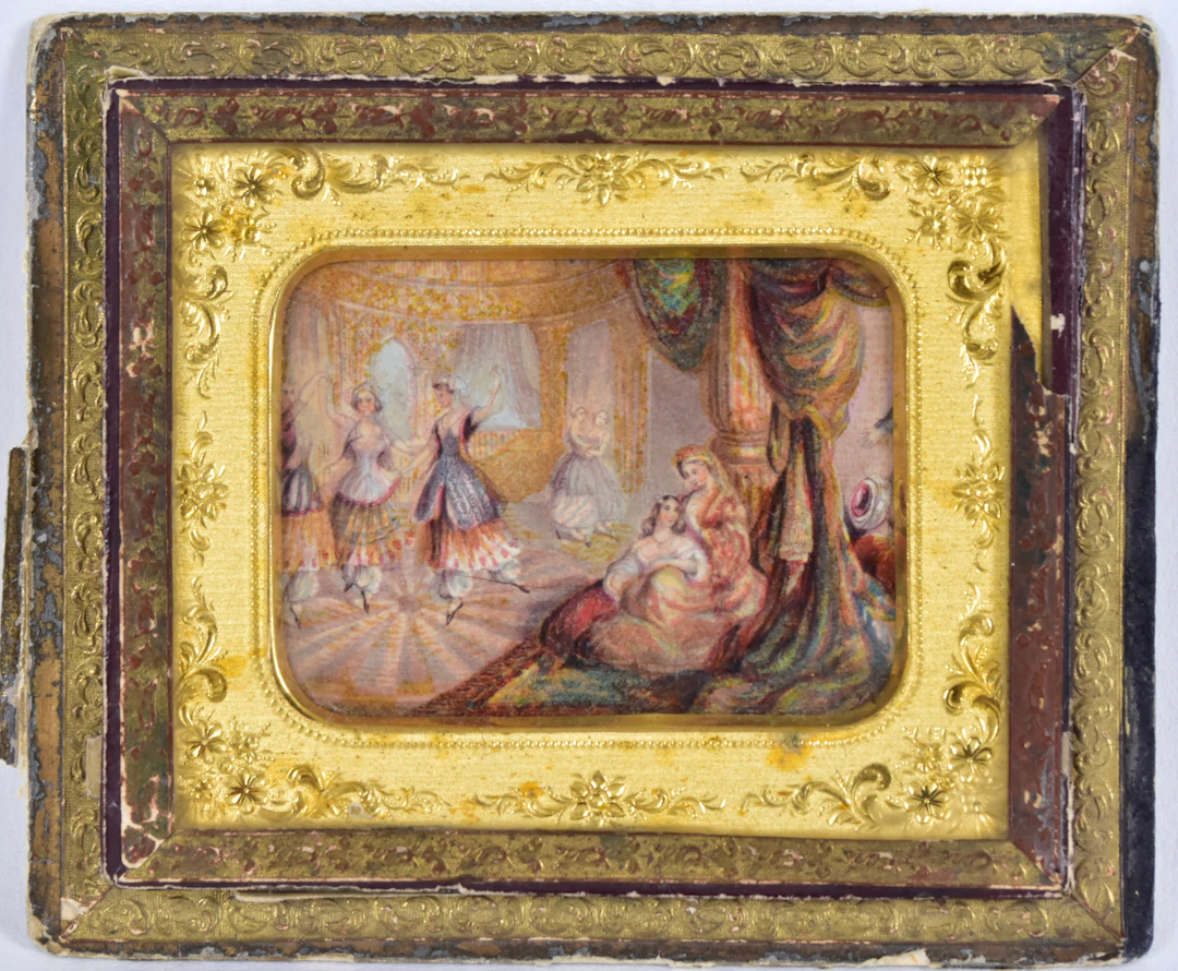 OKÄND KONSTNÄR. miniatyrakvarell, haremsscen, 1800-talets 2 hälft.