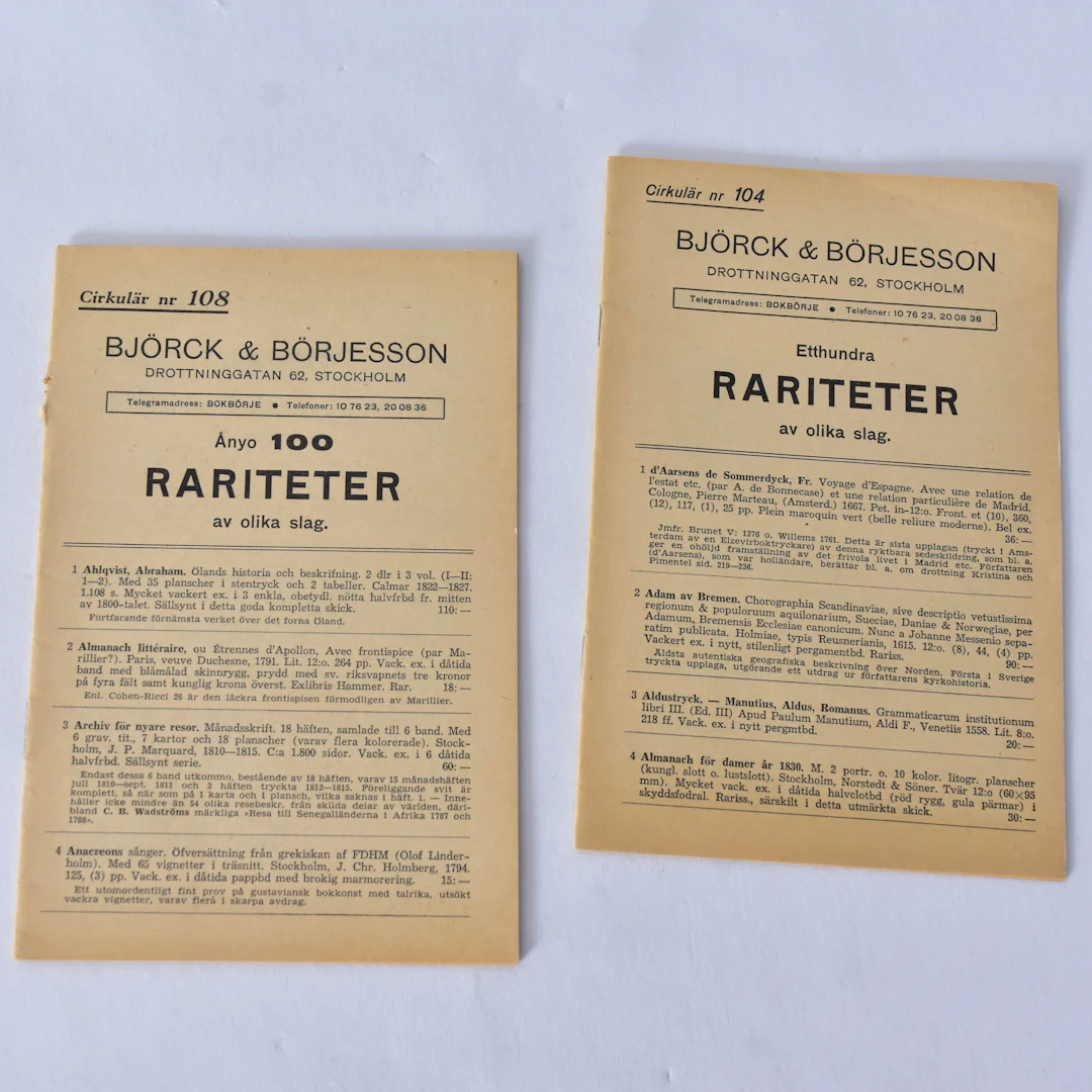 TIDSKRIFTER, 2-stycken, Björk&Börjesson, Nr 104 och 108. Etthundra